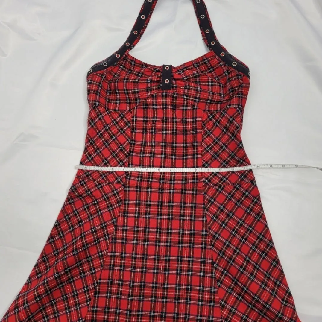 00's Plaid Halter Mini Dress with Grommet Detail by Tripp NYC