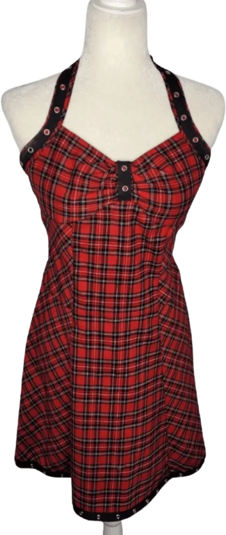 00's Plaid Halter Mini Dress with Grommet Detail by Tripp NYC