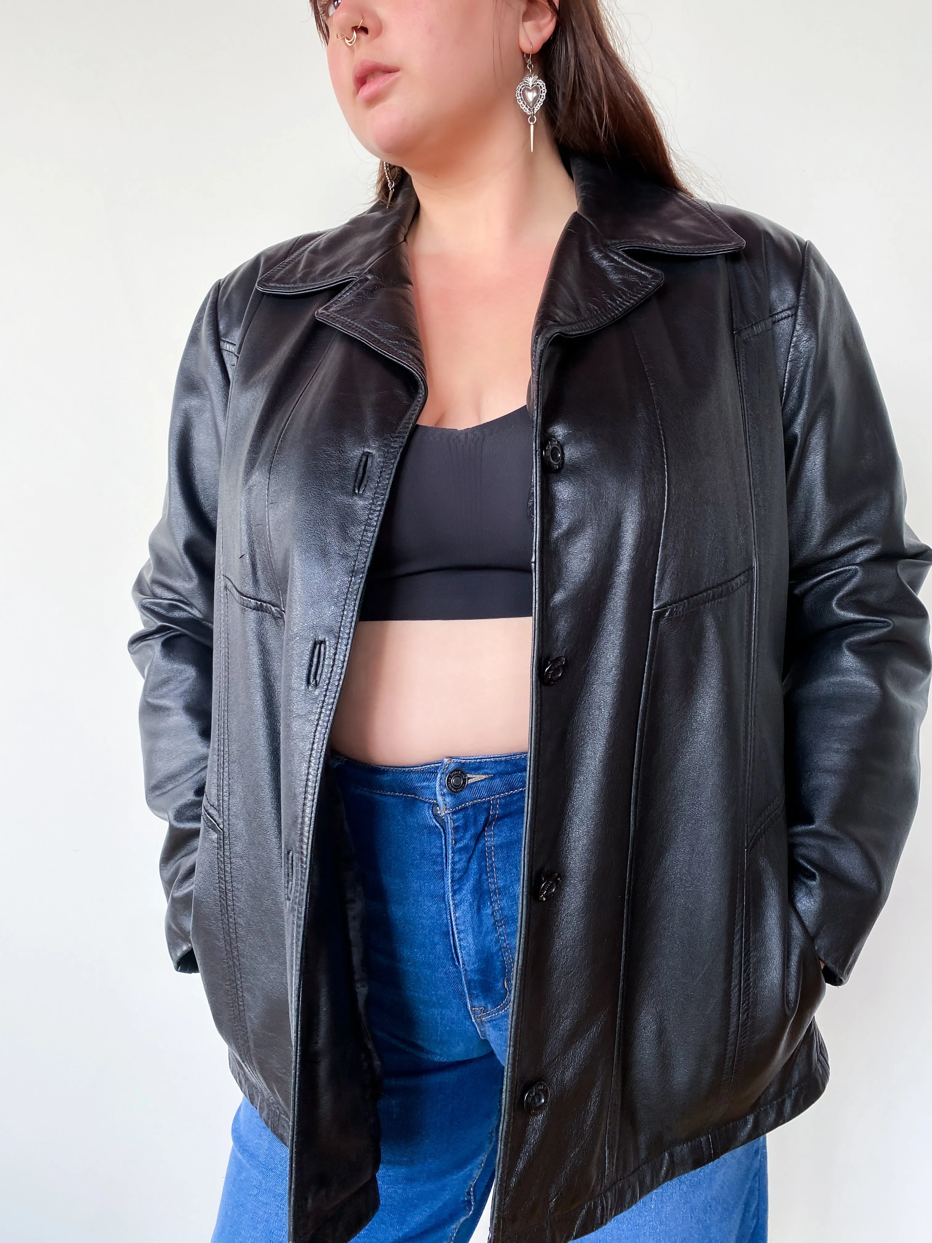 1990s Black Leather Jacket, sz. 2X