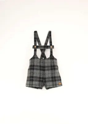 8.1-GREY CHECK WOOLEN SHORT DUNGAREES W/ STRAPS