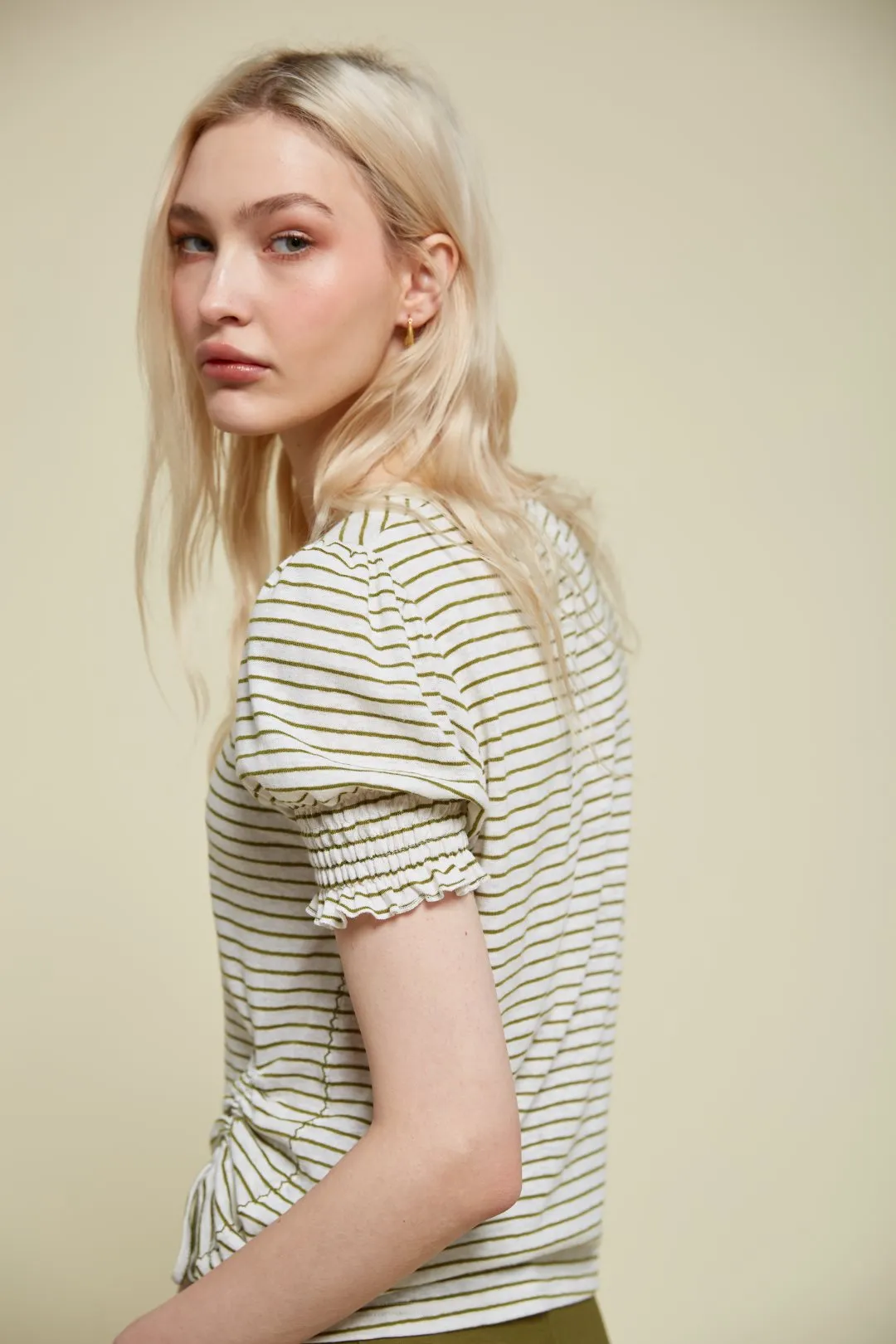 84276243  Striped Linen T-Shirt - Khaki Stripe