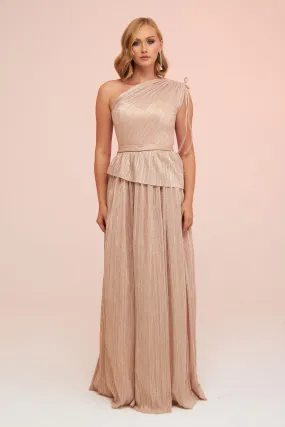 Angelino Gold Silvery Knitted Single Sleeve Long Evening Dress