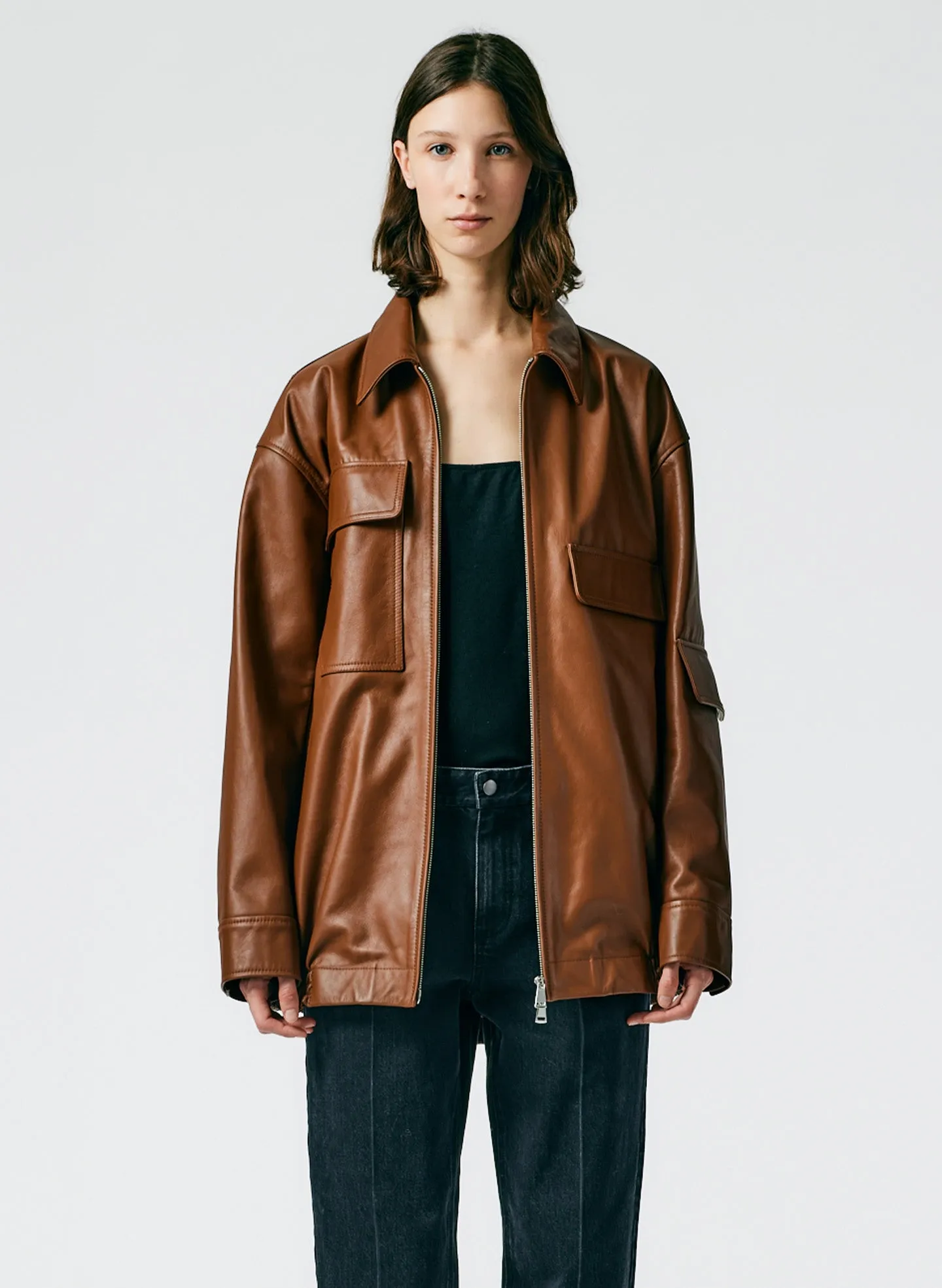 Aviator Leather Oversized Bomber