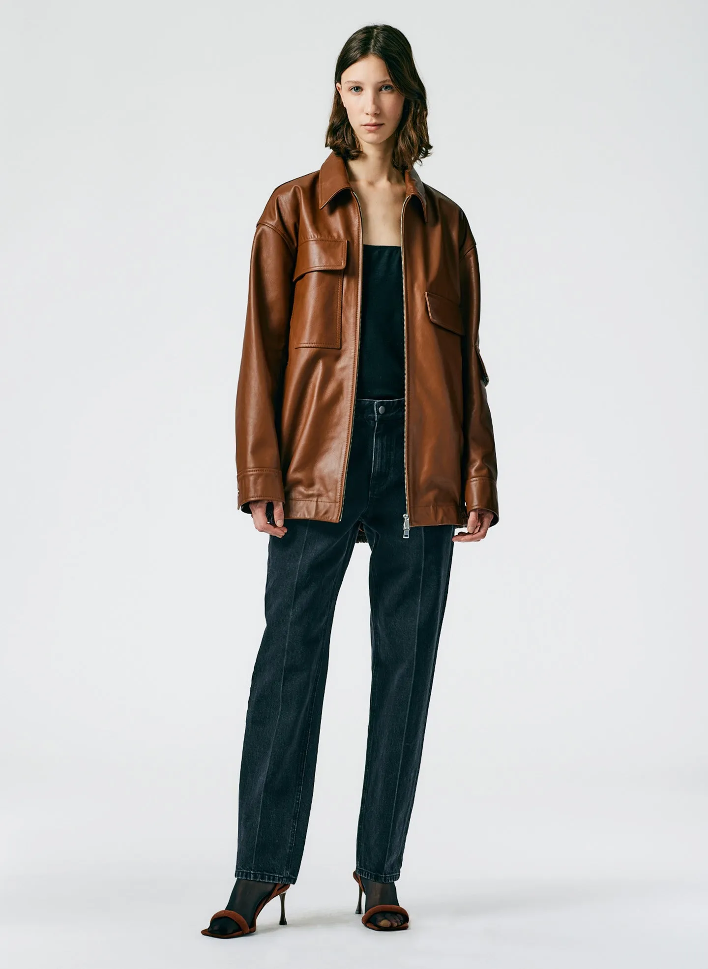 Aviator Leather Oversized Bomber