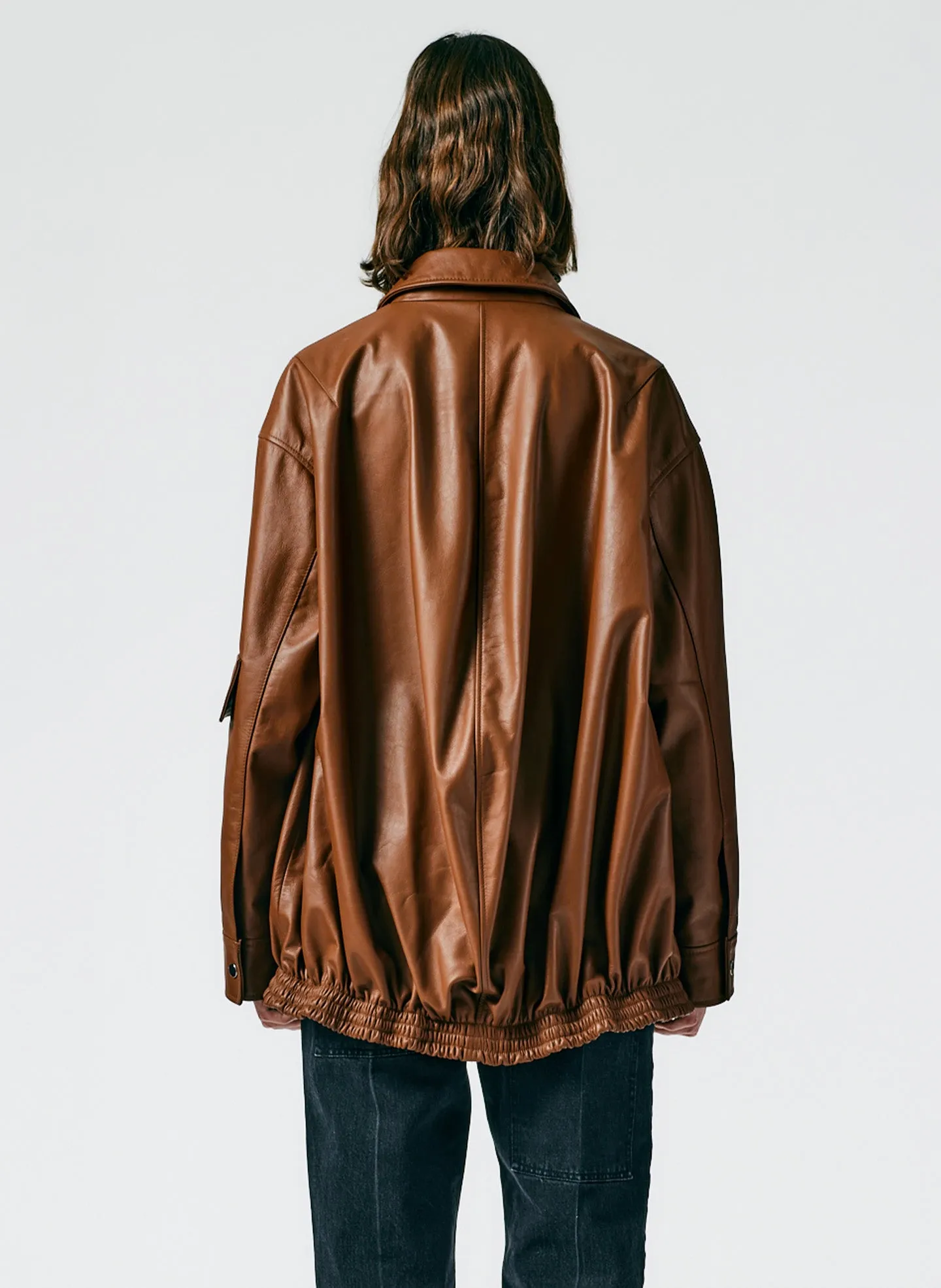 Aviator Leather Oversized Bomber