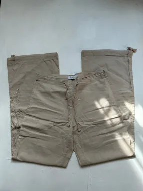 Beige baggy large low rise linen pants (XS)