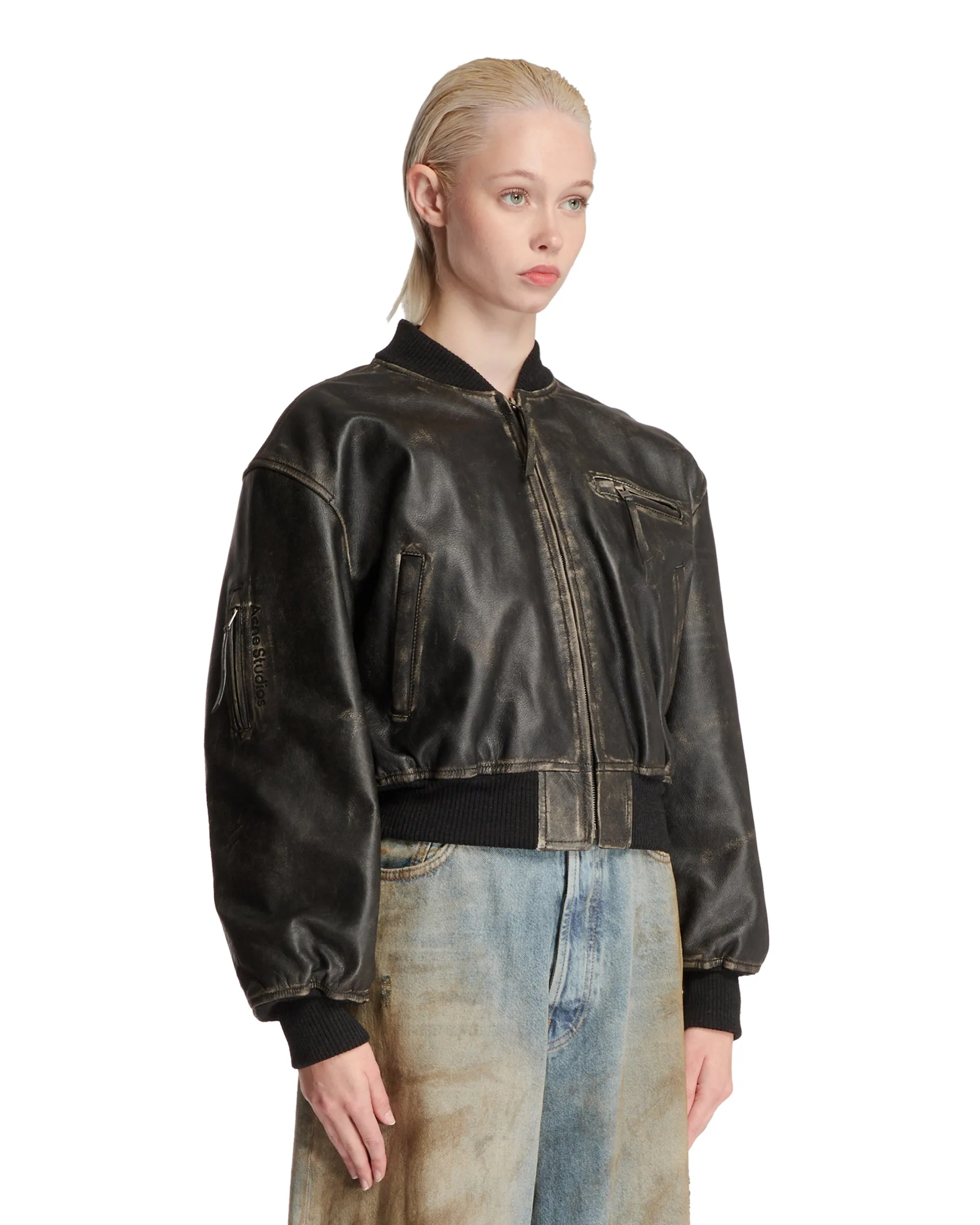 Black Bomber Leather Jacket