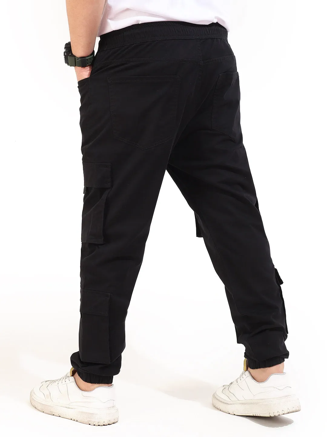 Black Cotton Twill Baggy Fit 8 Pocket Cotton Cargo