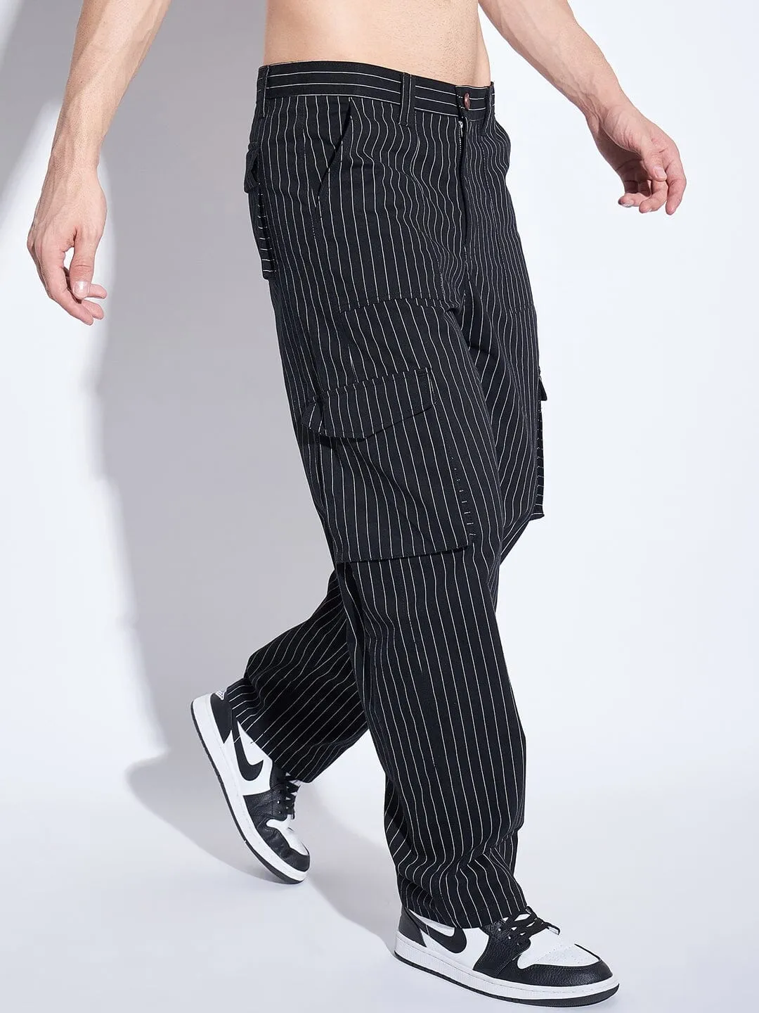 Black Pin Striped Cargo Pants