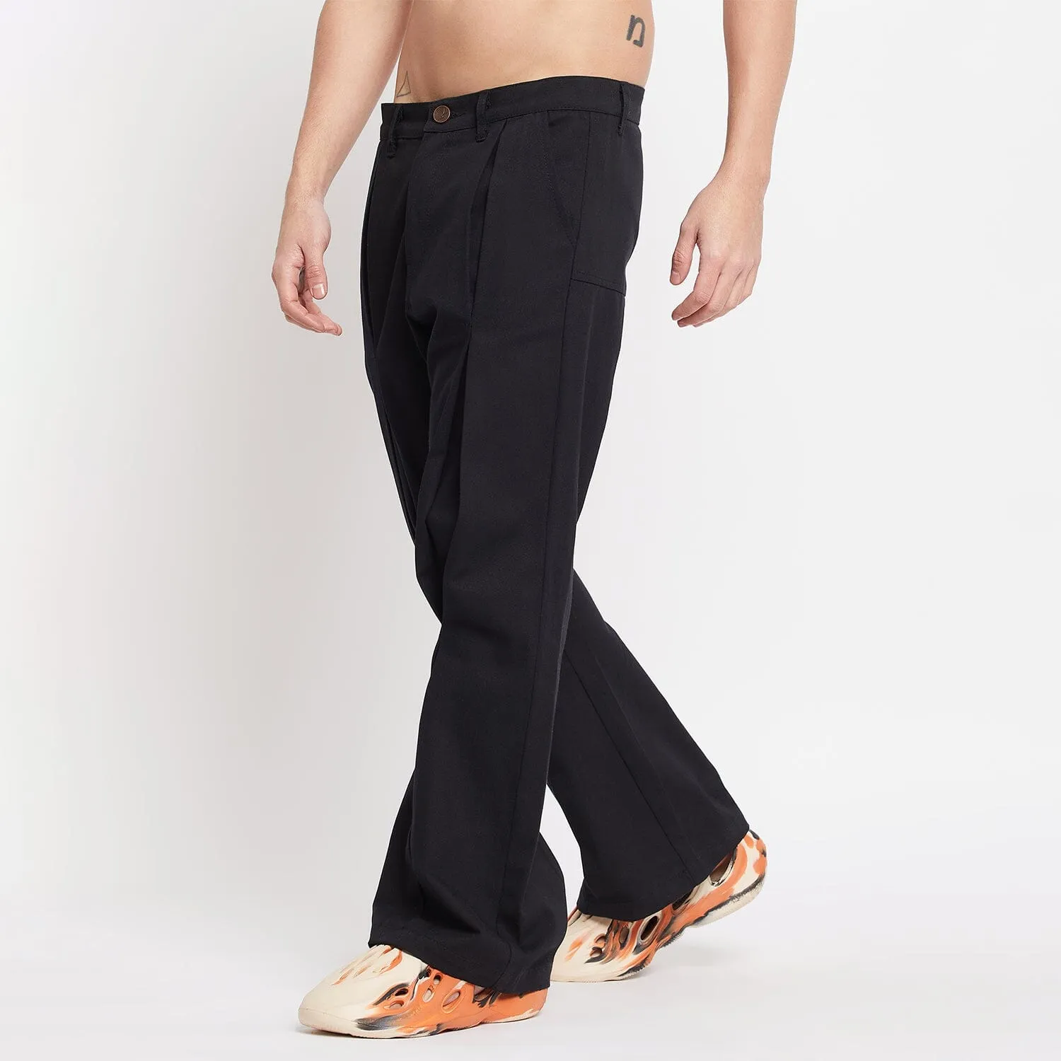 Black Pleated Flared Trousers