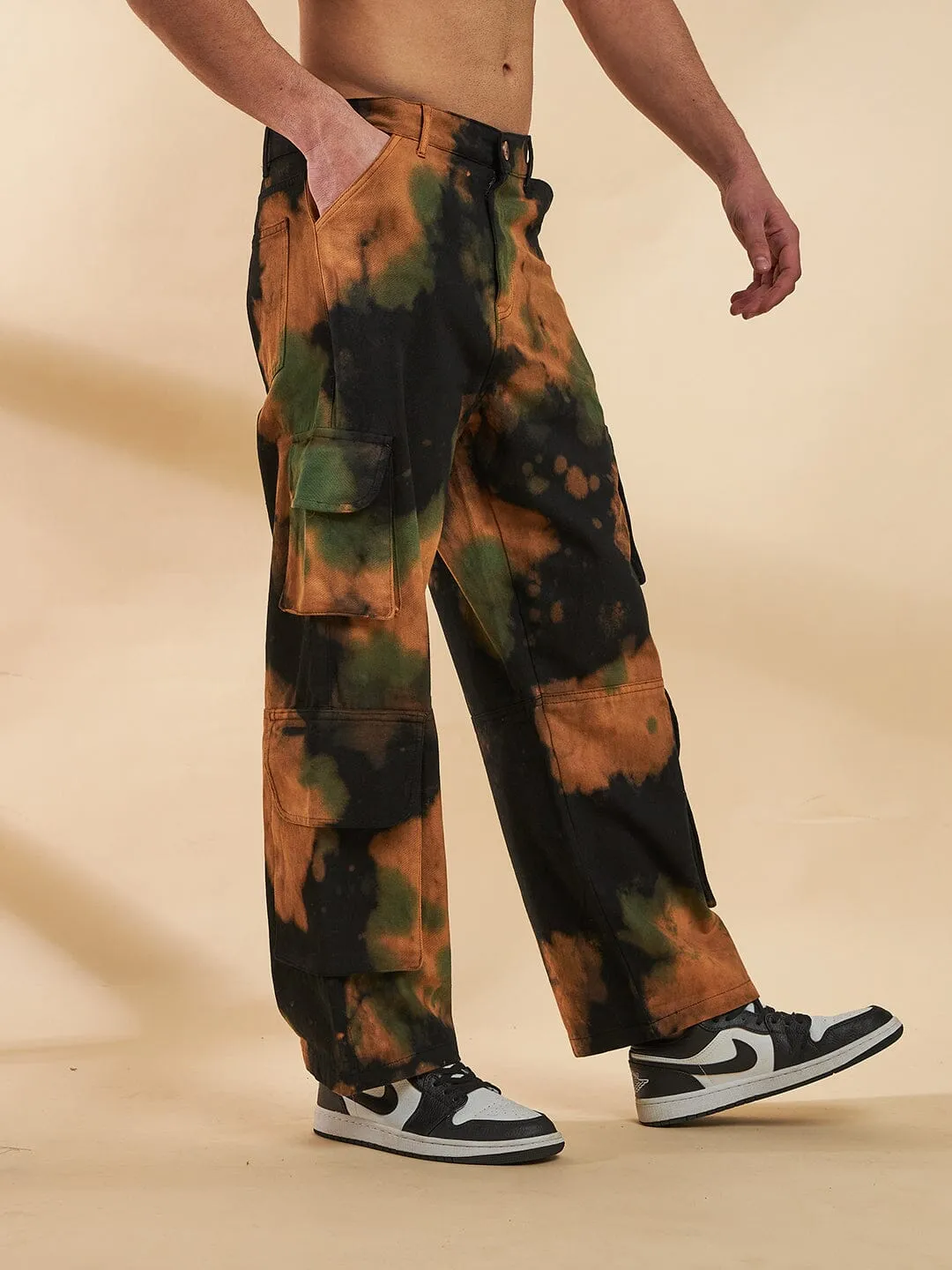 Black Tie & Dye Baggy Cargo Denim