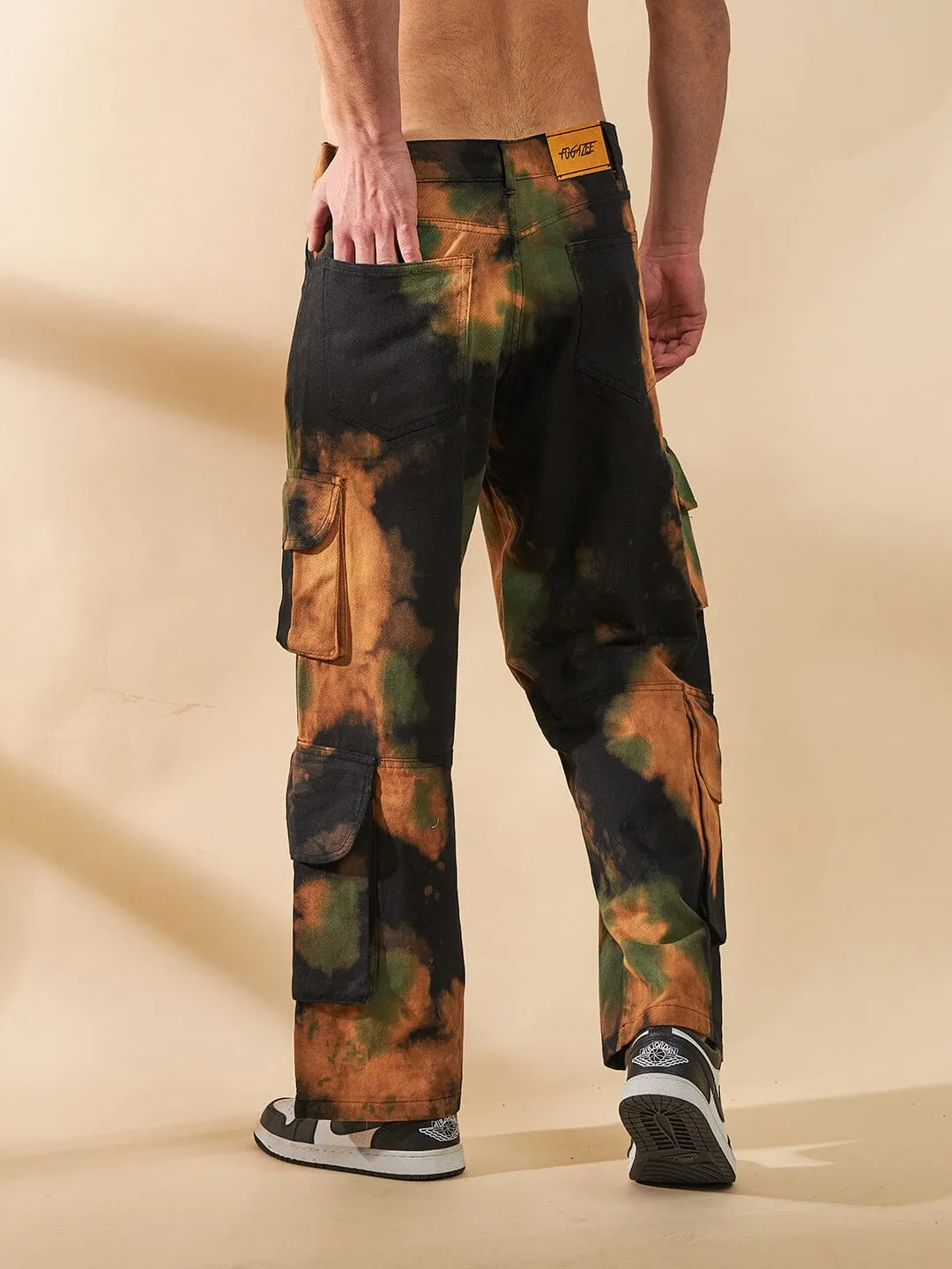 Black Tie & Dye Baggy Cargo Denim