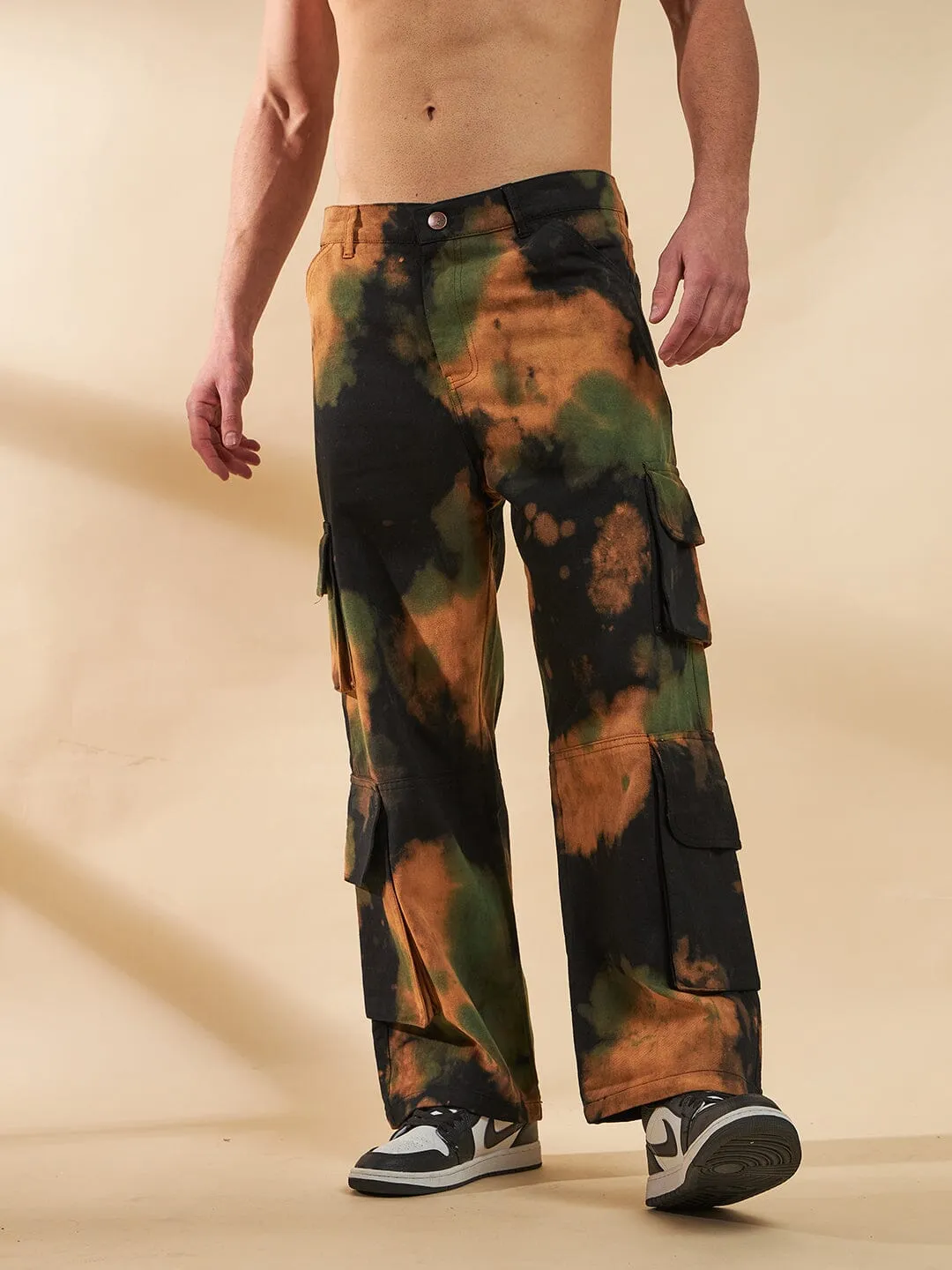 Black Tie & Dye Baggy Cargo Denim