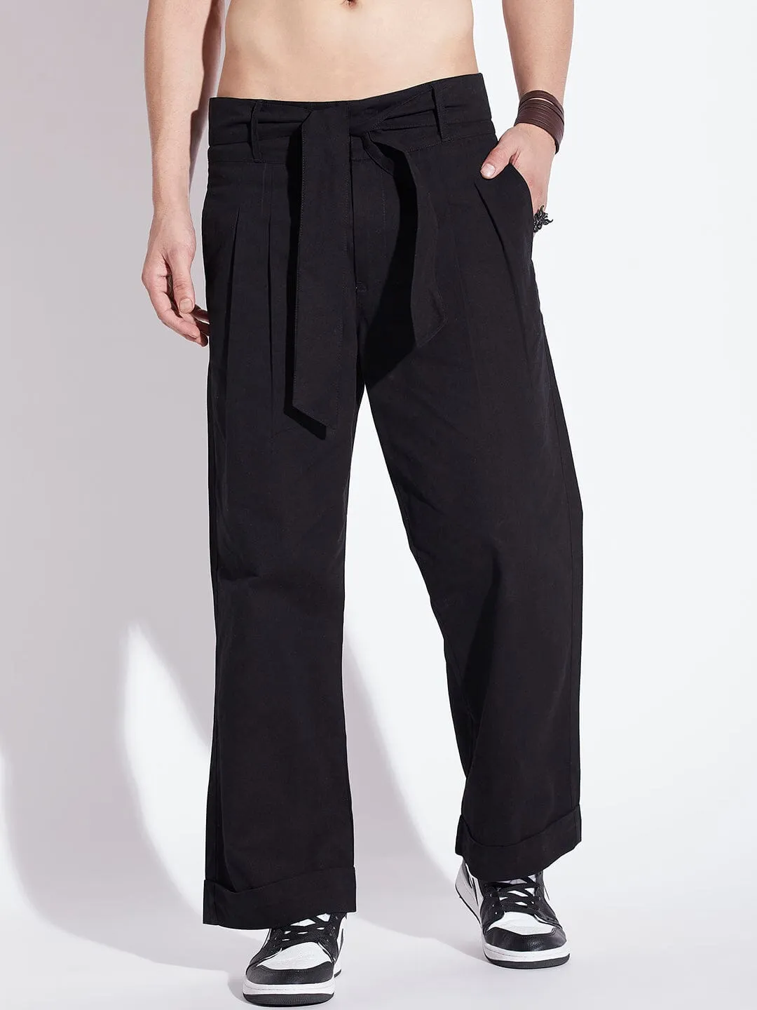 Black Twill Korean Baggy Pants