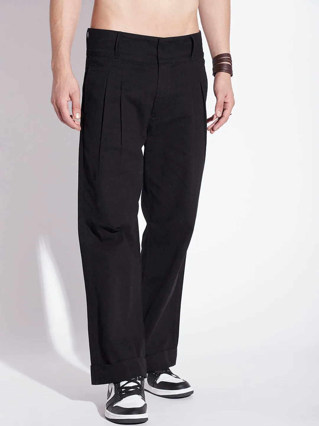 Black Twill Korean Baggy Pants