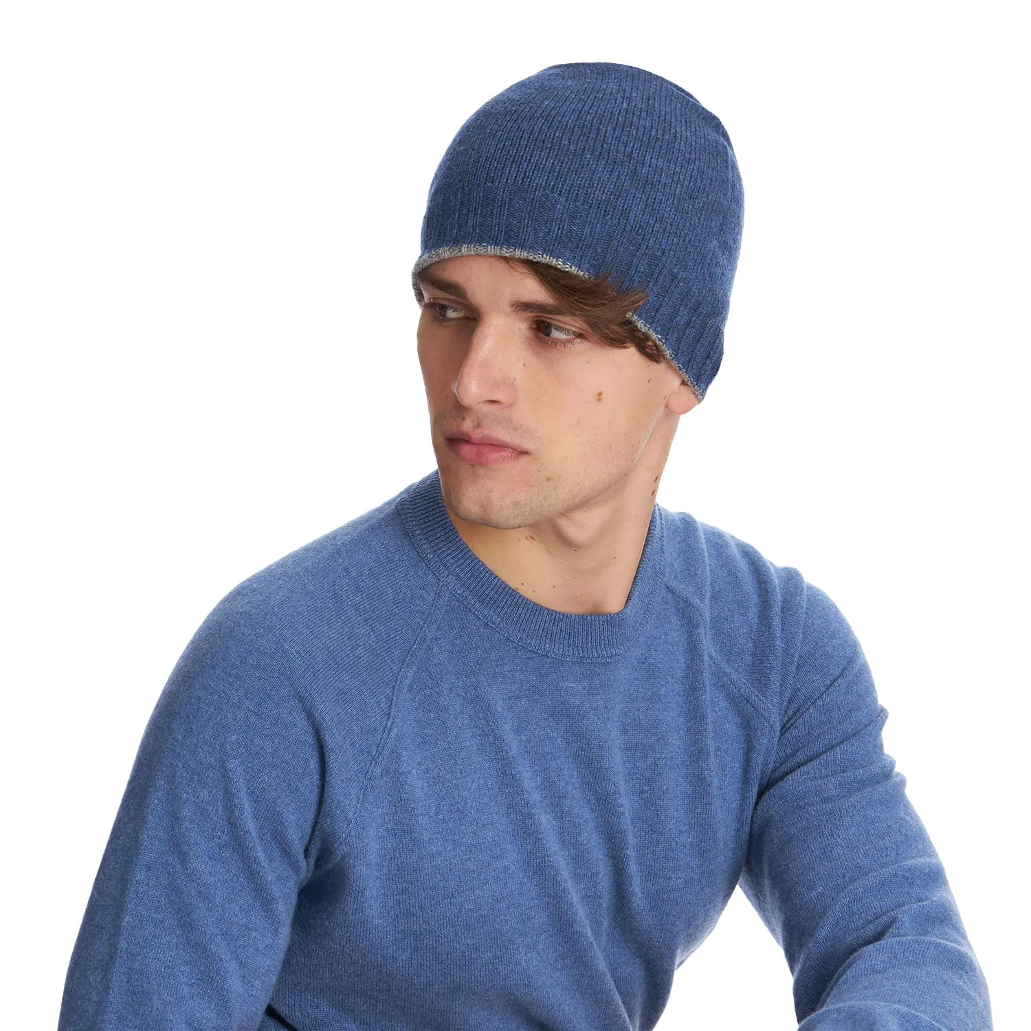 BLUE AND GREY BICOLOR BEANIE