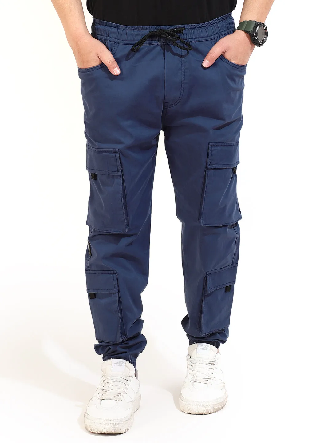 Blue Cotton Twill Baggy Fit 8 Pocket Cotton Cargo