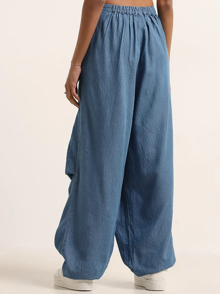 Bombay Paisley Blue Baggy High-Rise Pants