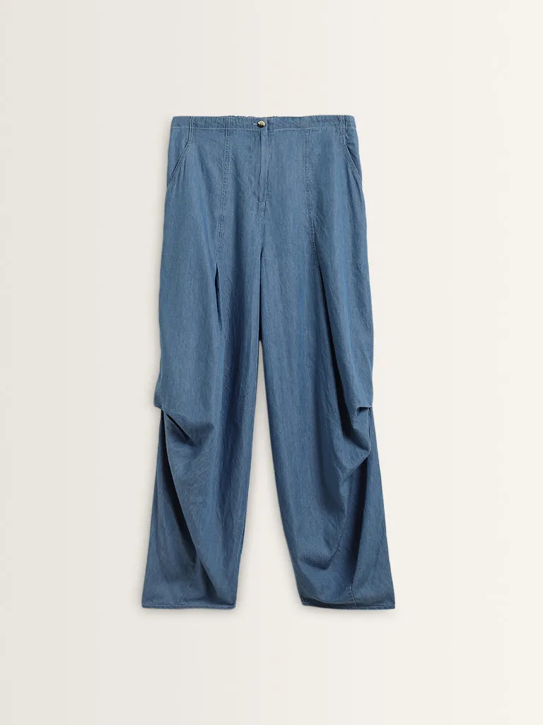 Bombay Paisley Blue Baggy High-Rise Pants