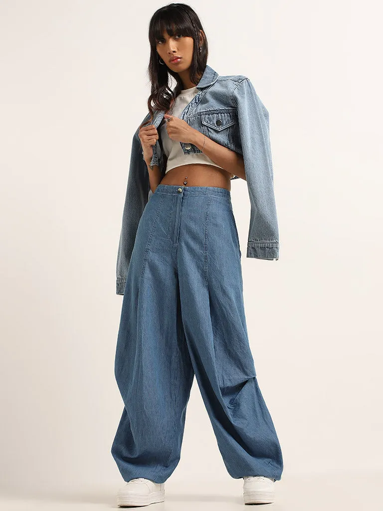 Bombay Paisley Blue Baggy High-Rise Pants