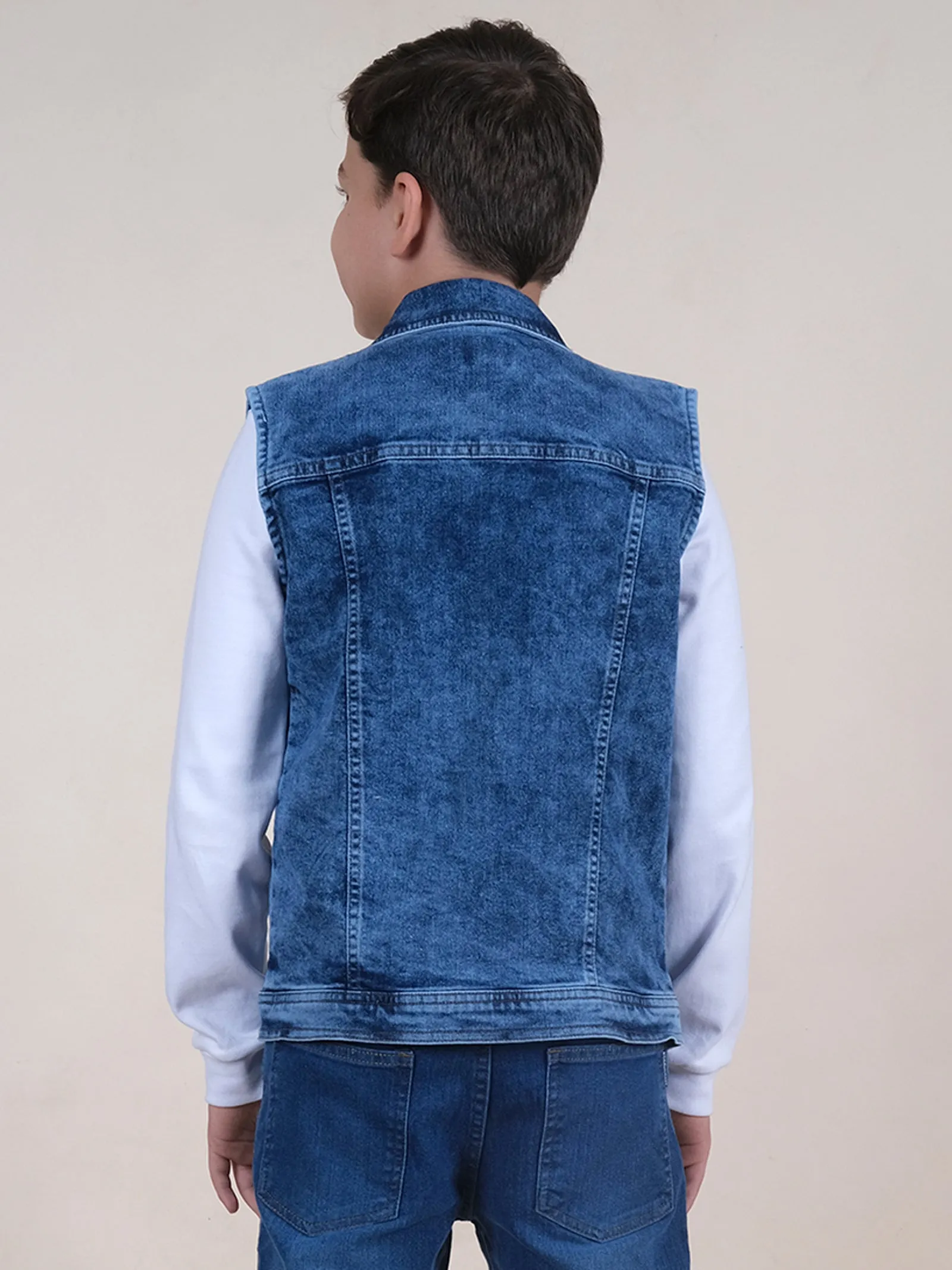 Boys Sleeveless Solid Denim Jacket