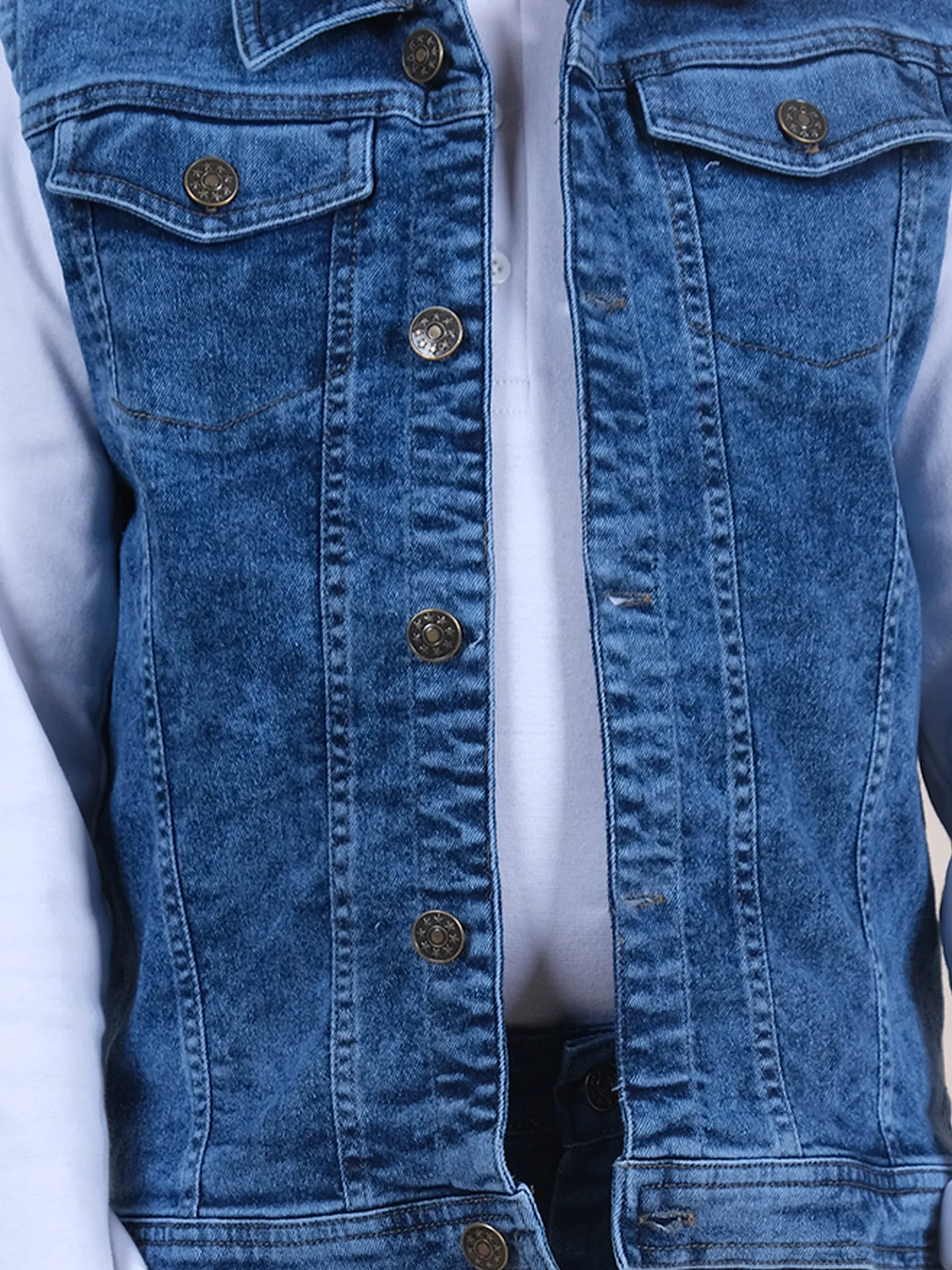 Boys Sleeveless Solid Denim Jacket