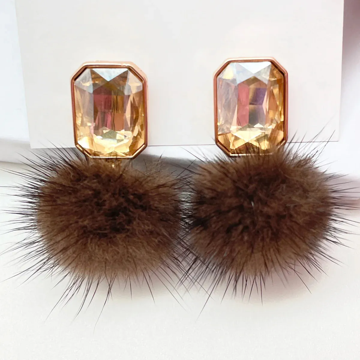 Brown Mink Pom Pom Earrings