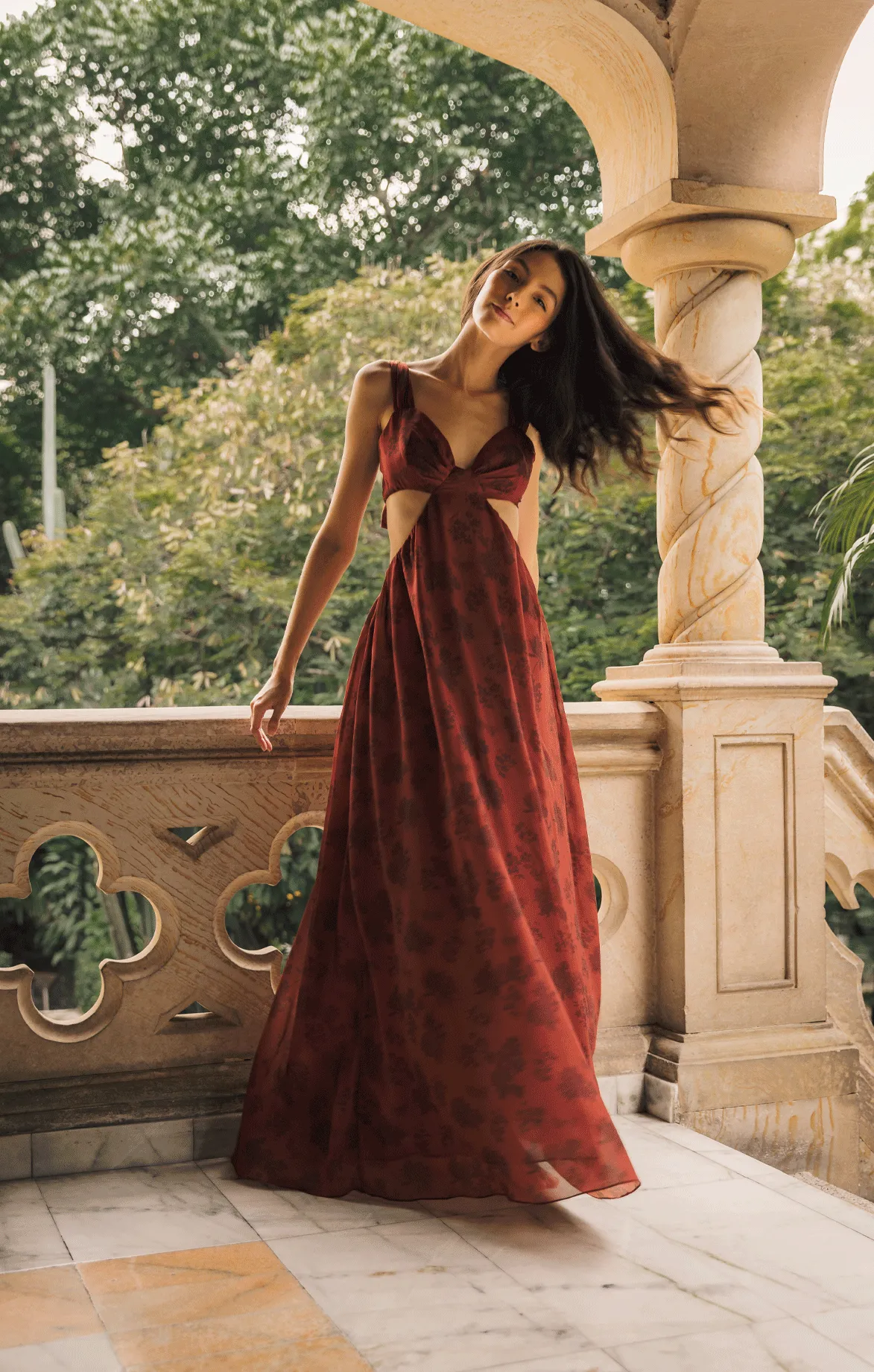 Burnt Red Cut Out Maxi Dress