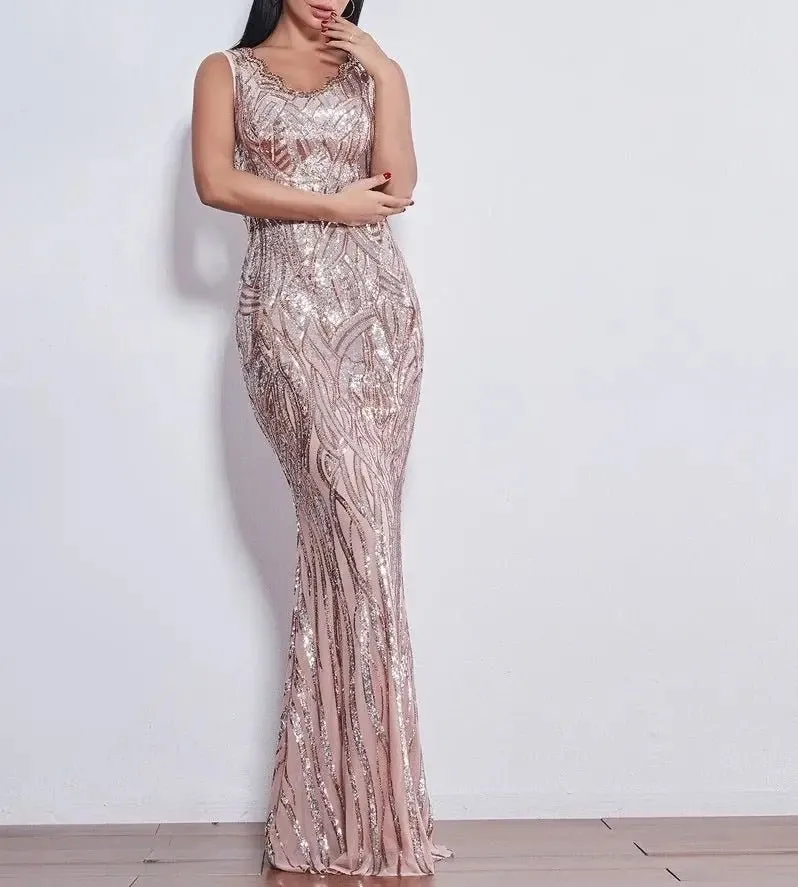 Caily Sleeveless Sequins Evening dress