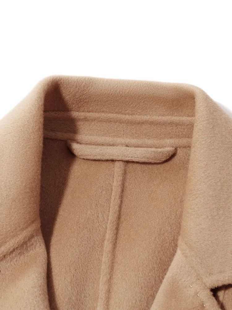 Camel Wool Double-Faced Notched Lapel Women Coat