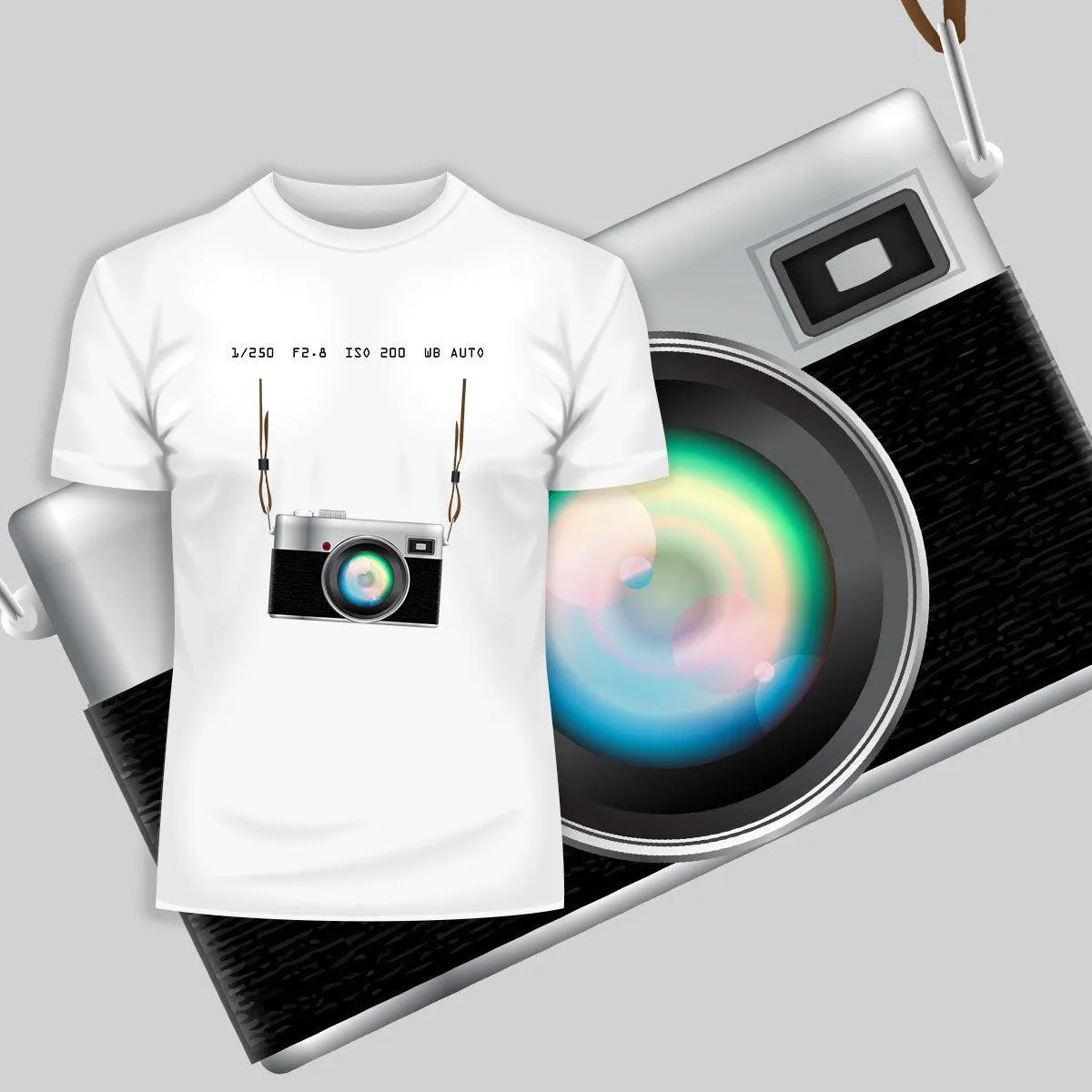 Camera T-Shirt Old Fashion Nostalgia Photographer White and Grey Tee