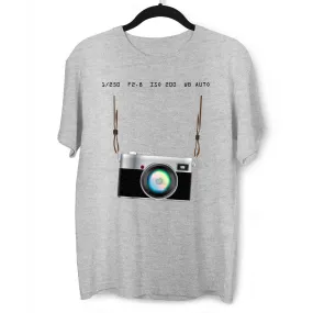 Camera T-Shirt Old Fashion Nostalgia Photographer White and Grey Tee