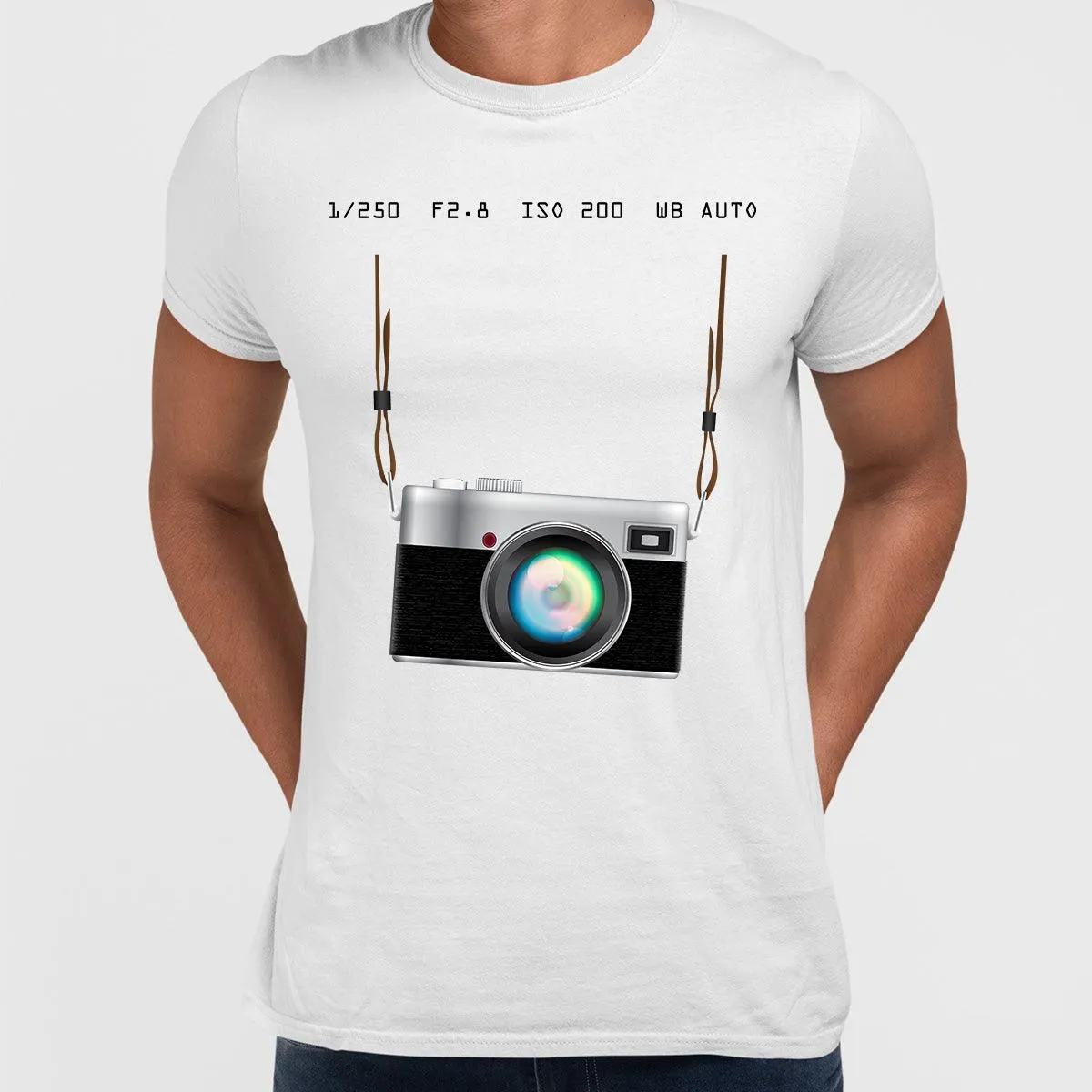 Camera T-Shirt Old Fashion Nostalgia Photographer White and Grey Tee