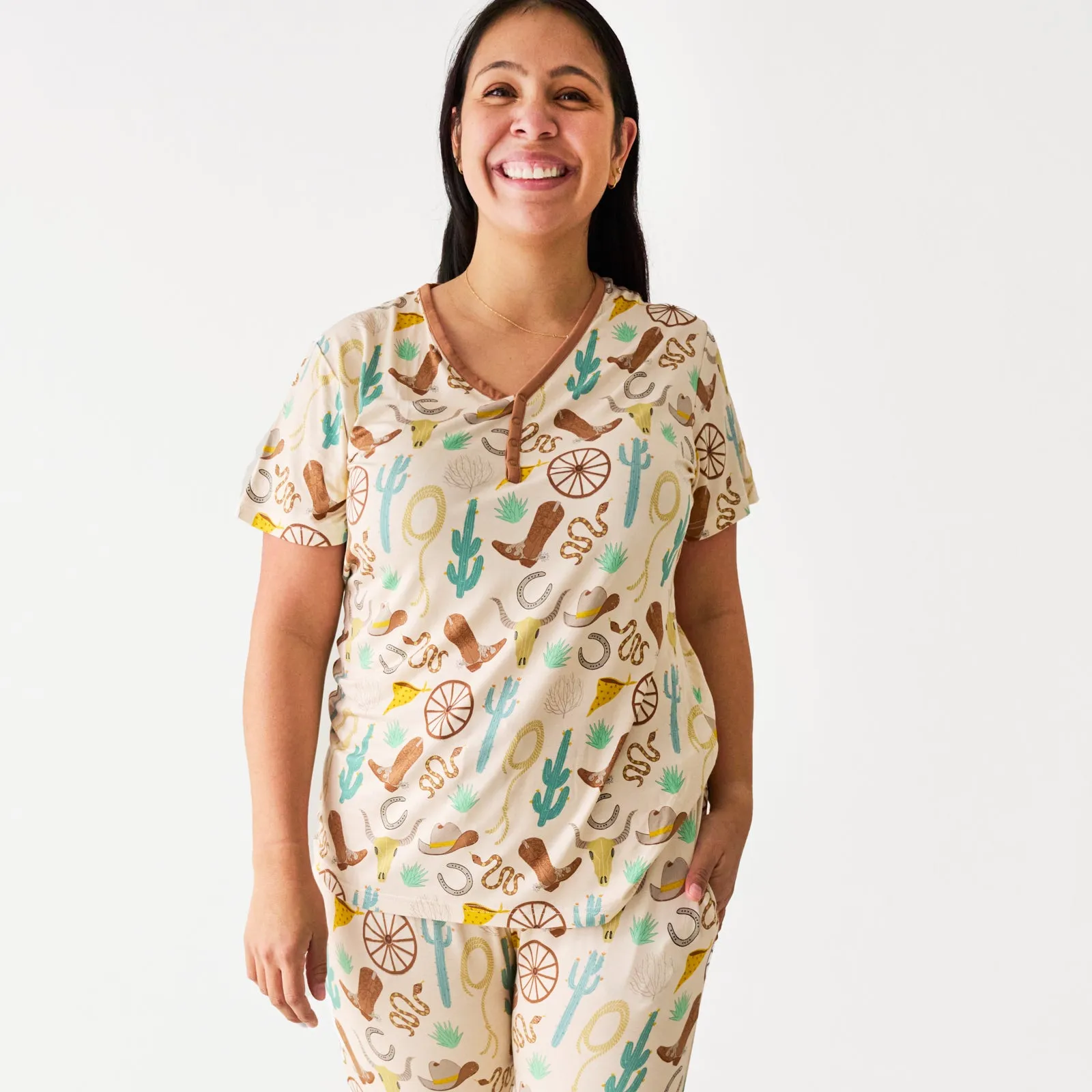 Caramel Ready to Rodeo Women's Short Sleeve Pajama Top