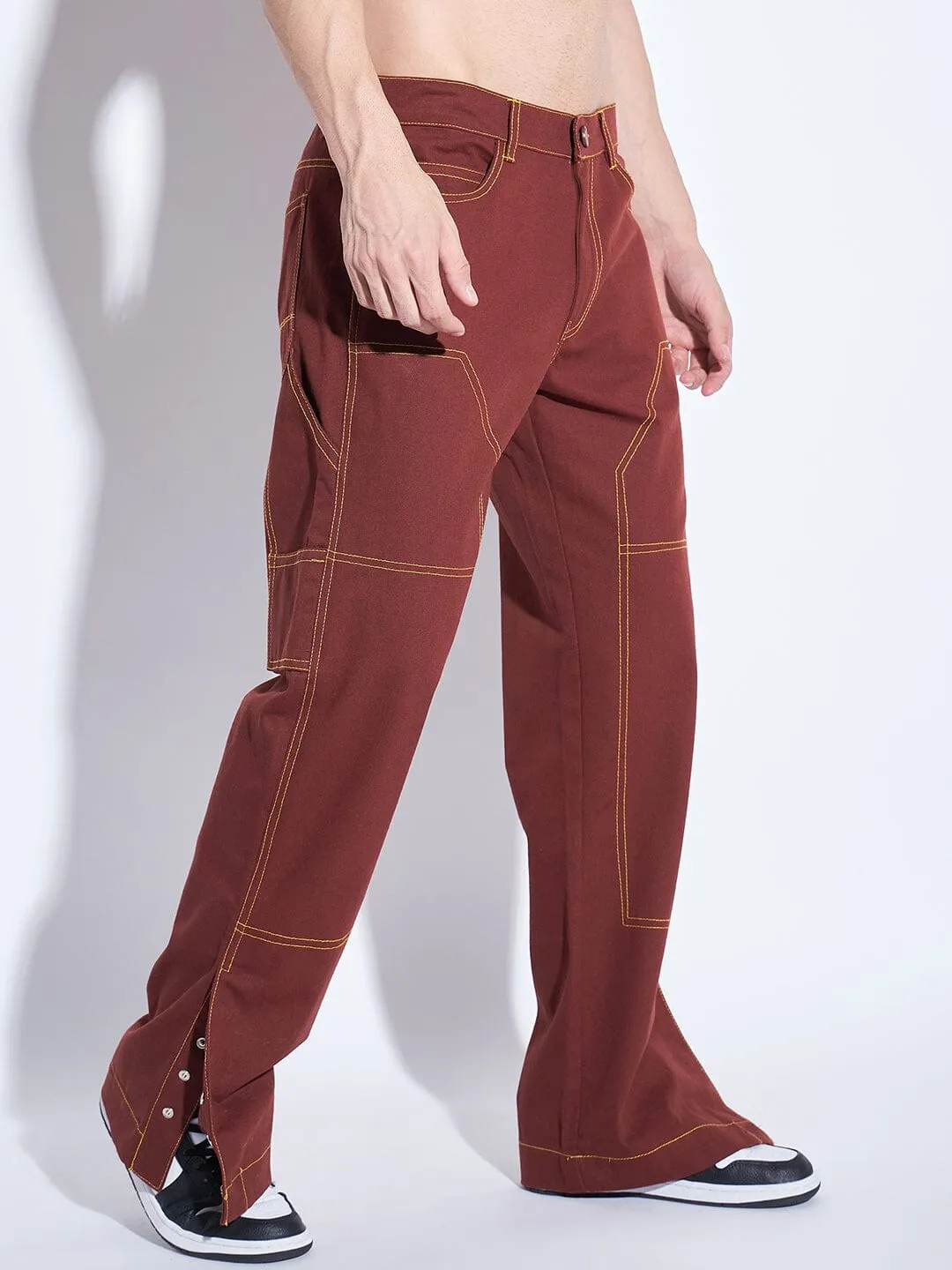 Chocolate Contrast Stich Carpenter Pants