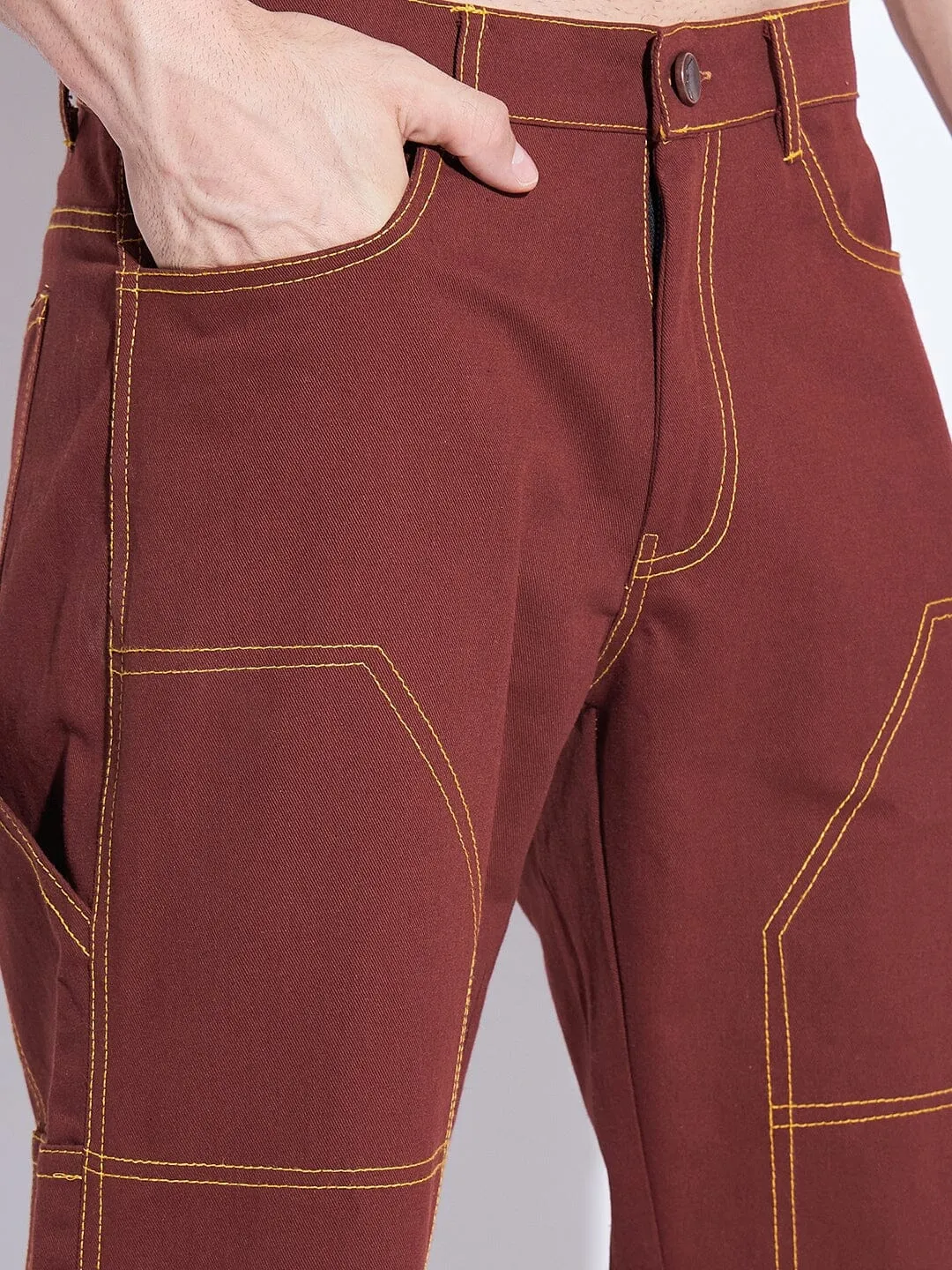 Chocolate Contrast Stich Carpenter Pants