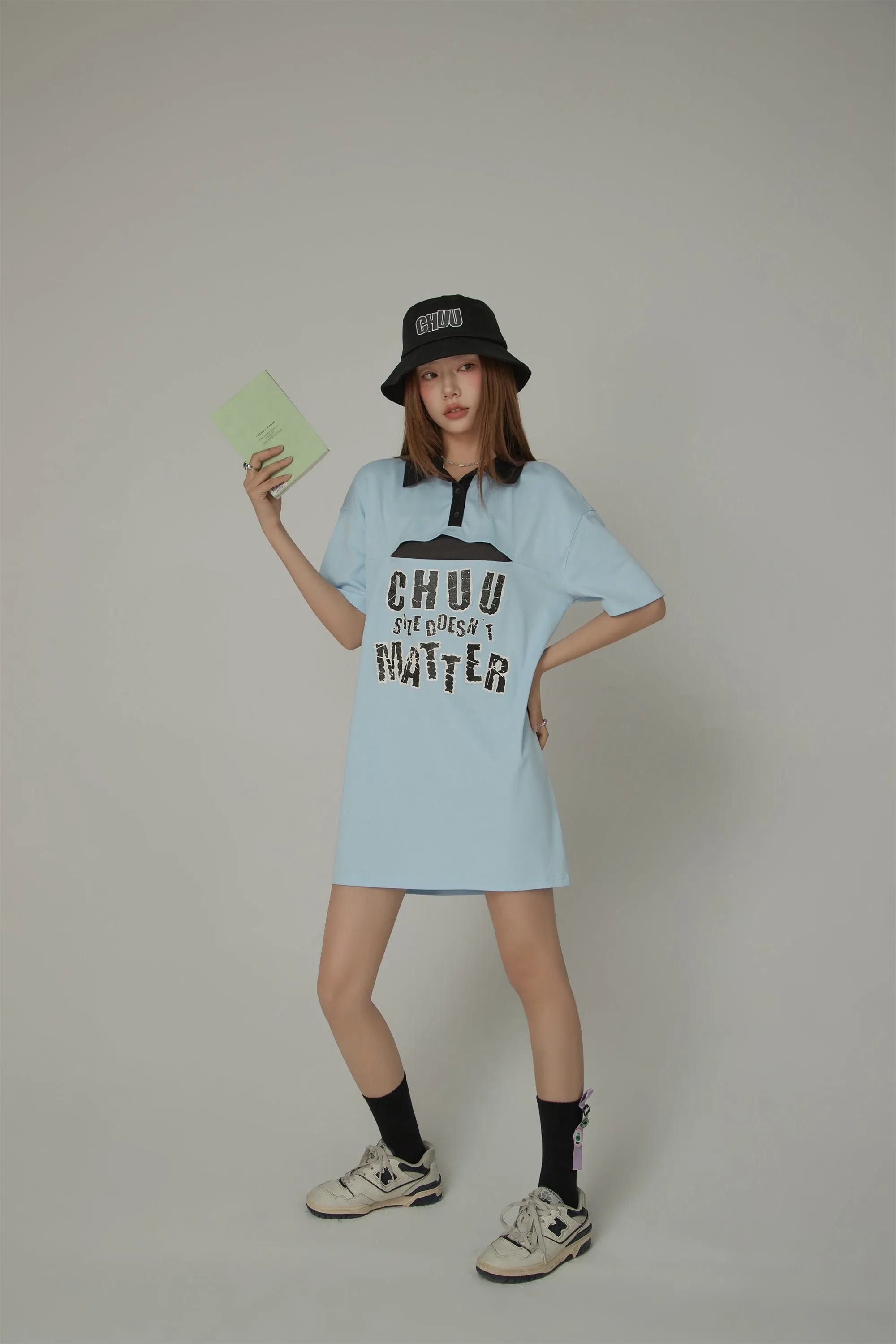 Chuu Size Doesnt Matter Front Cut Out Polo Neck T-Shirt Dress