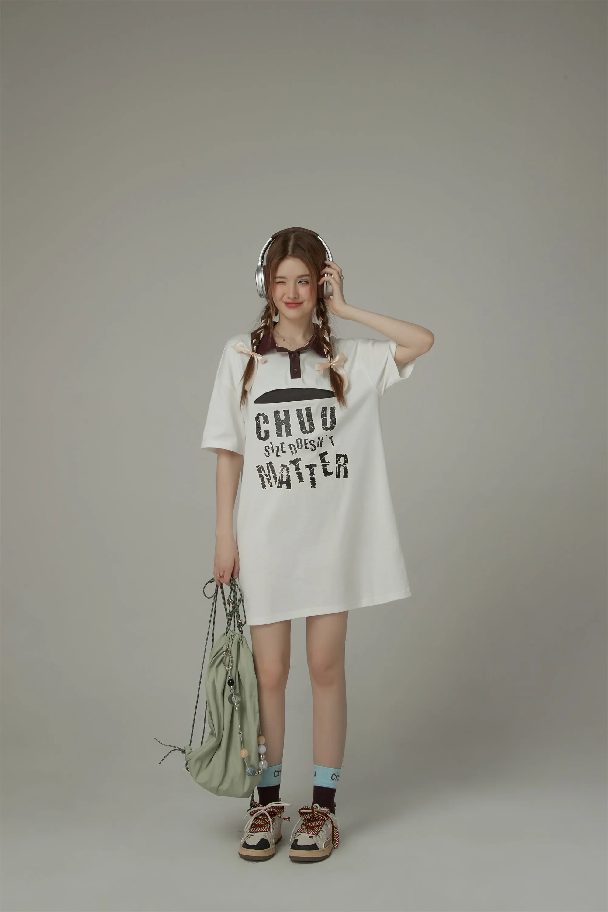 Chuu Size Doesnt Matter Front Cut Out Polo Neck T-Shirt Dress