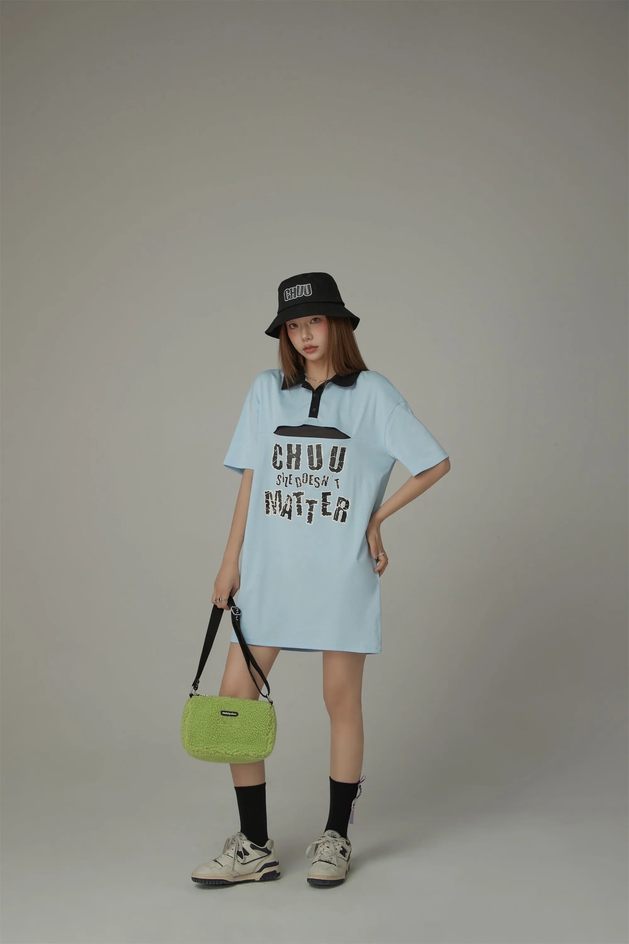 Chuu Size Doesnt Matter Front Cut Out Polo Neck T-Shirt Dress