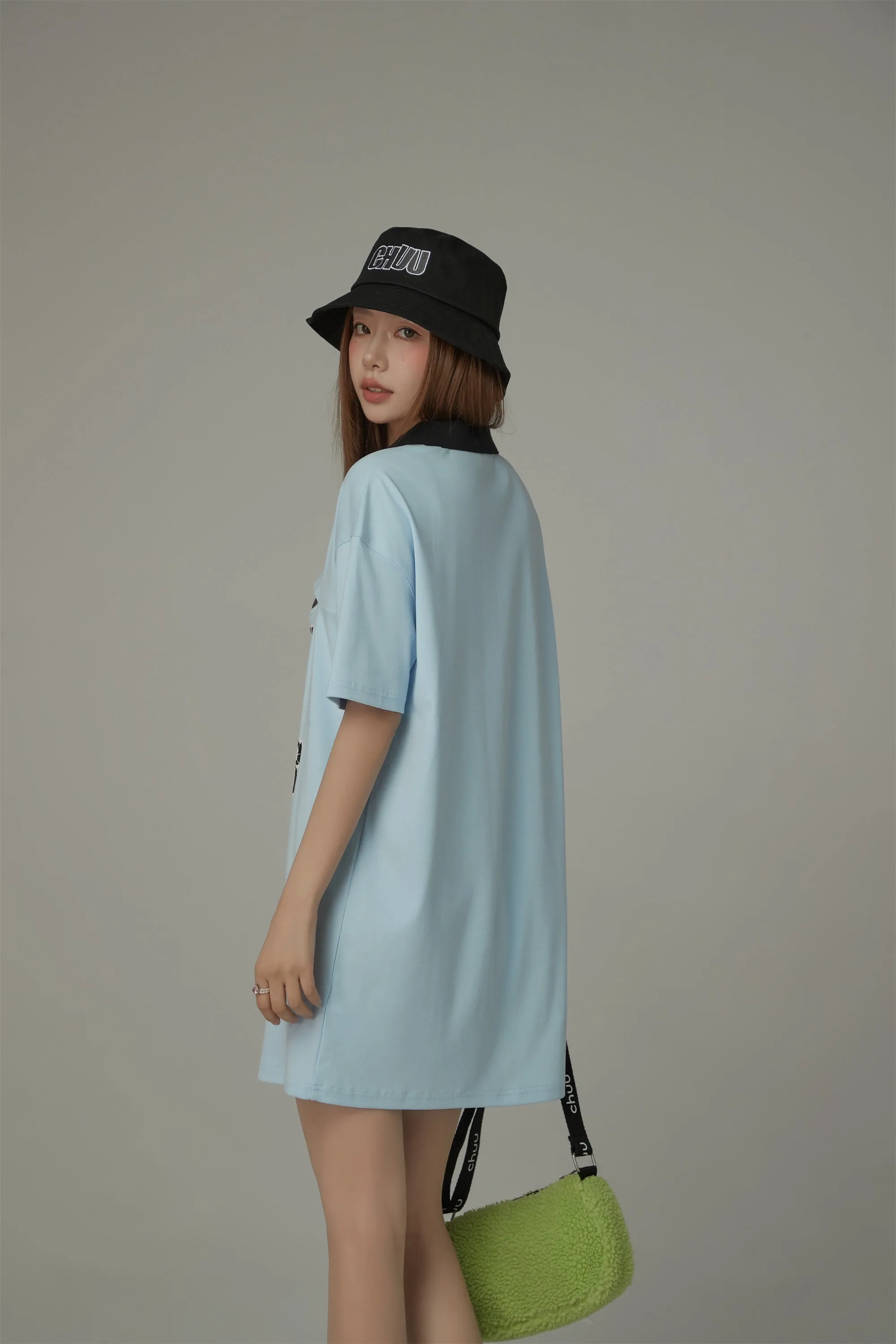 Chuu Size Doesnt Matter Front Cut Out Polo Neck T-Shirt Dress