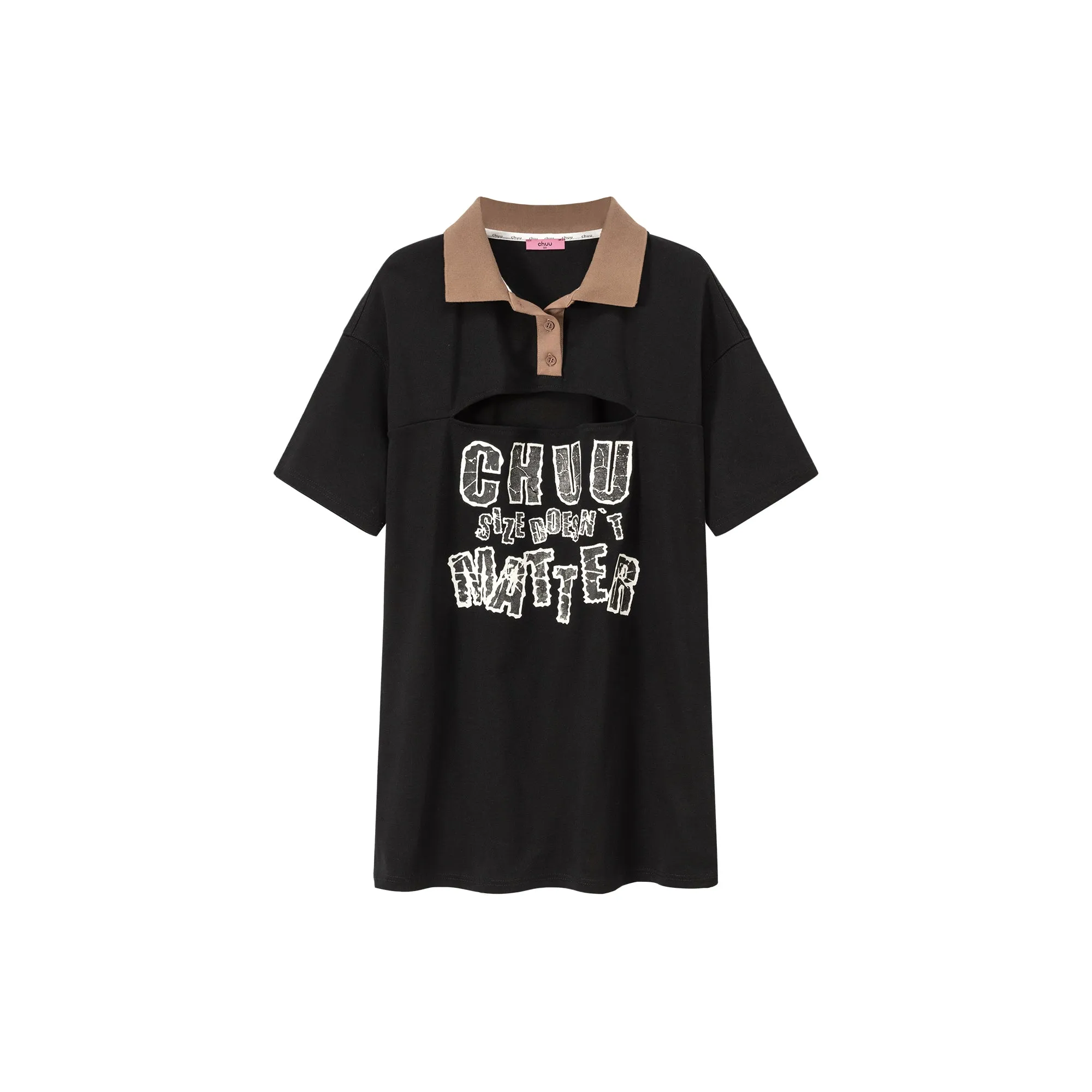 Chuu Size Doesnt Matter Front Cut Out Polo Neck T-Shirt Dress