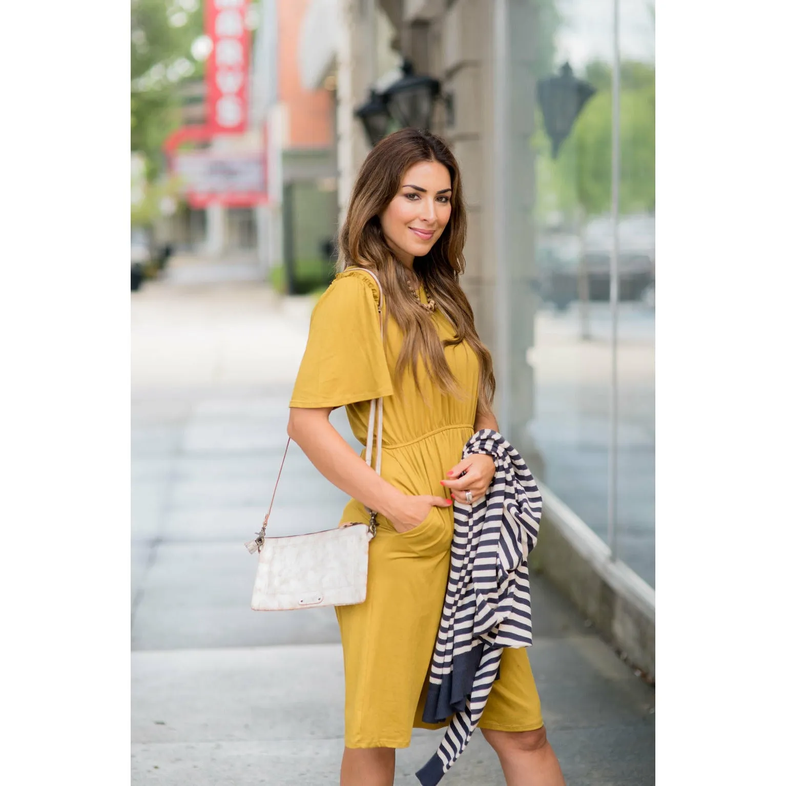 Cinched Sleeved Midi Dress