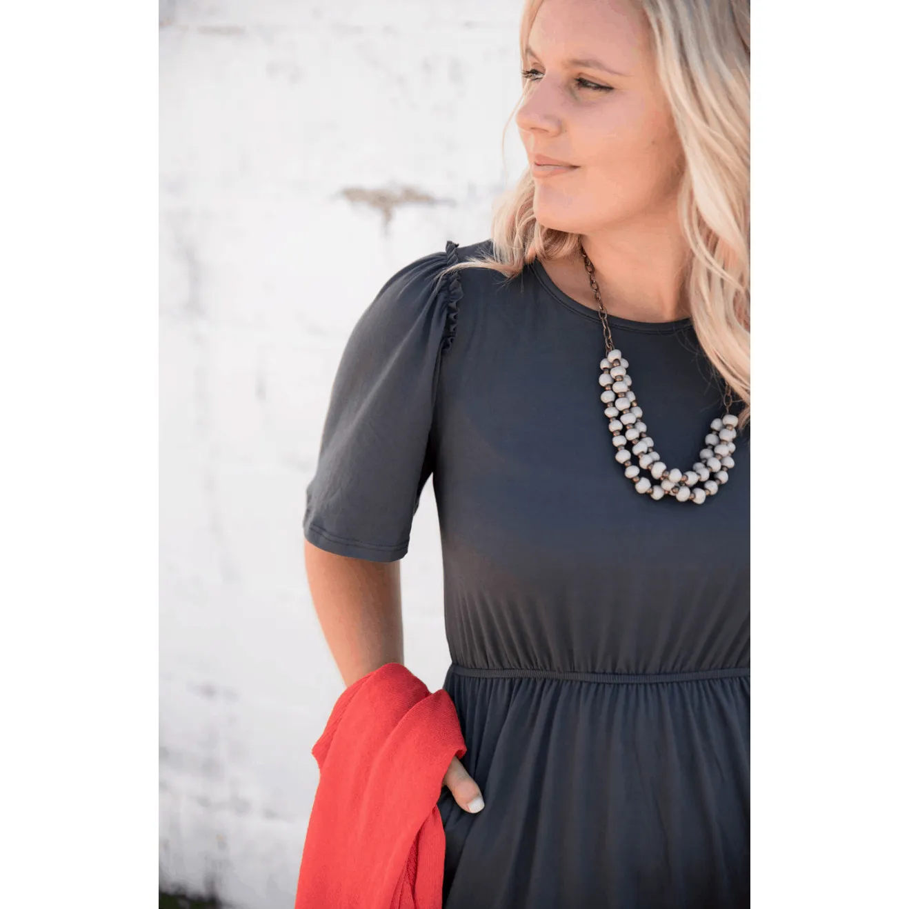 Cinched Sleeved Midi Dress