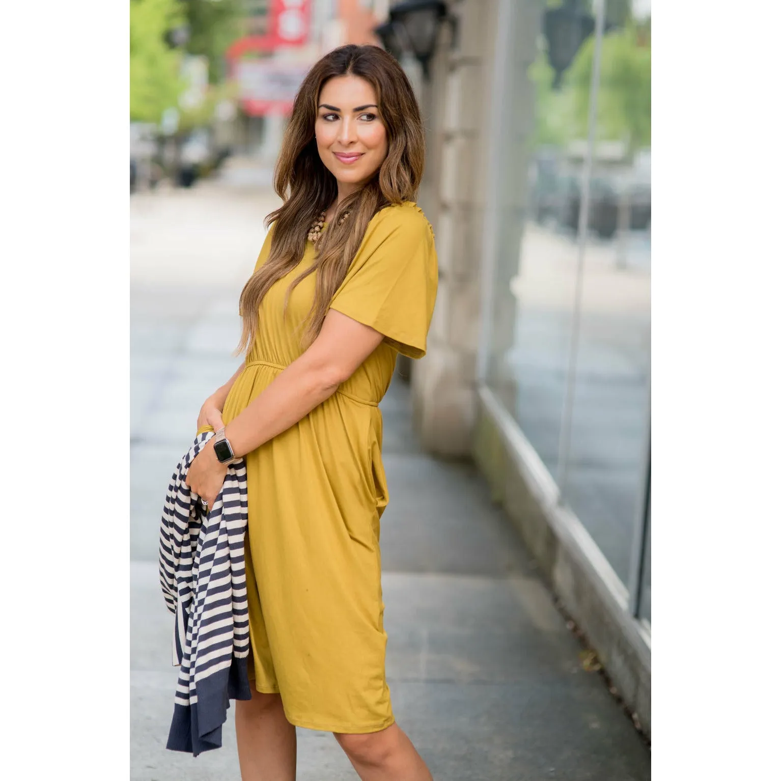 Cinched Sleeved Midi Dress