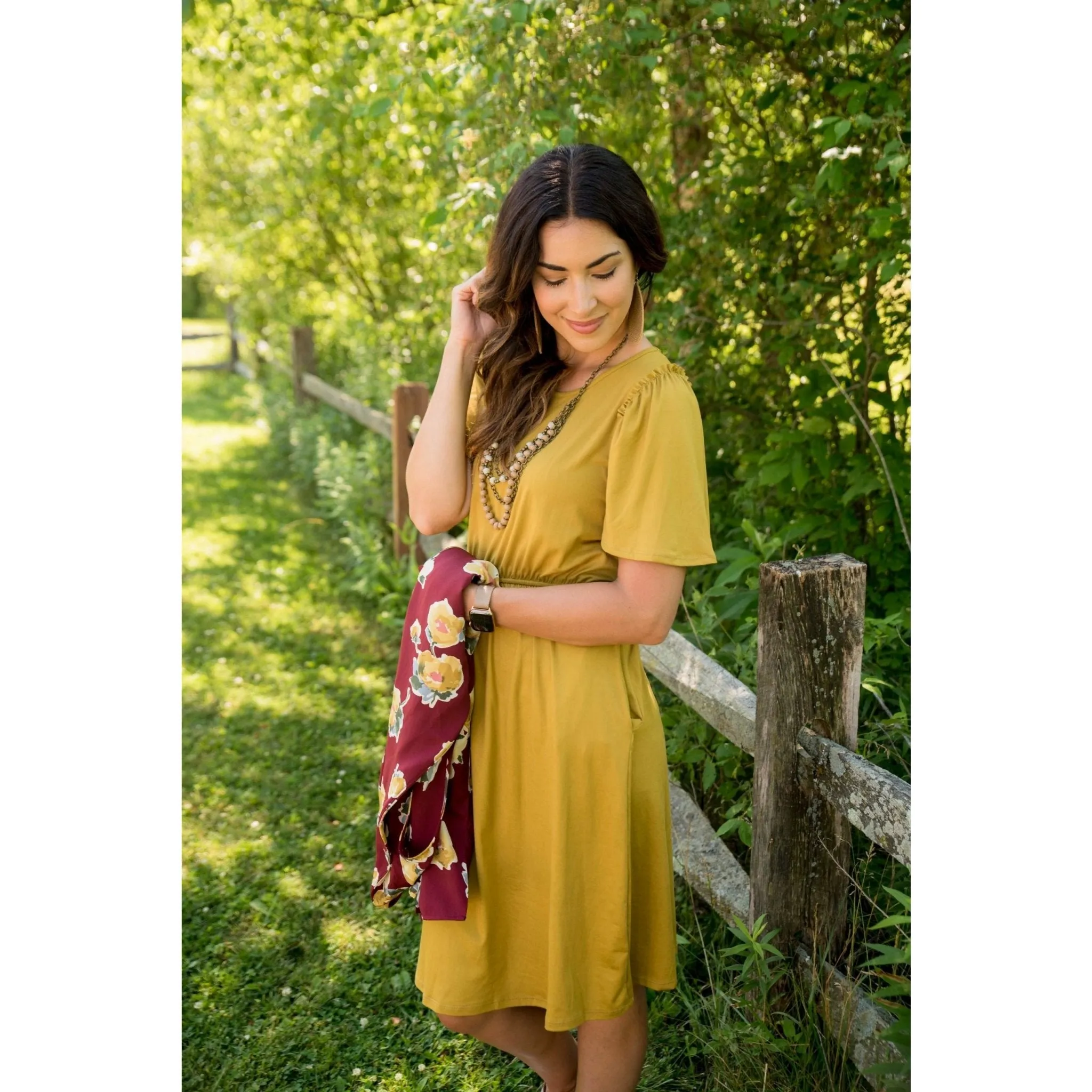 Cinched Sleeved Midi Dress