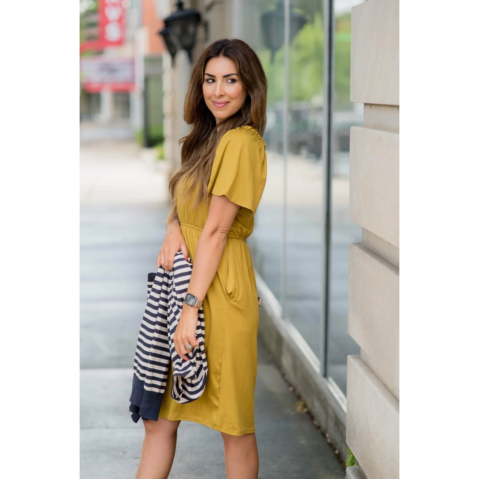 Cinched Sleeved Midi Dress