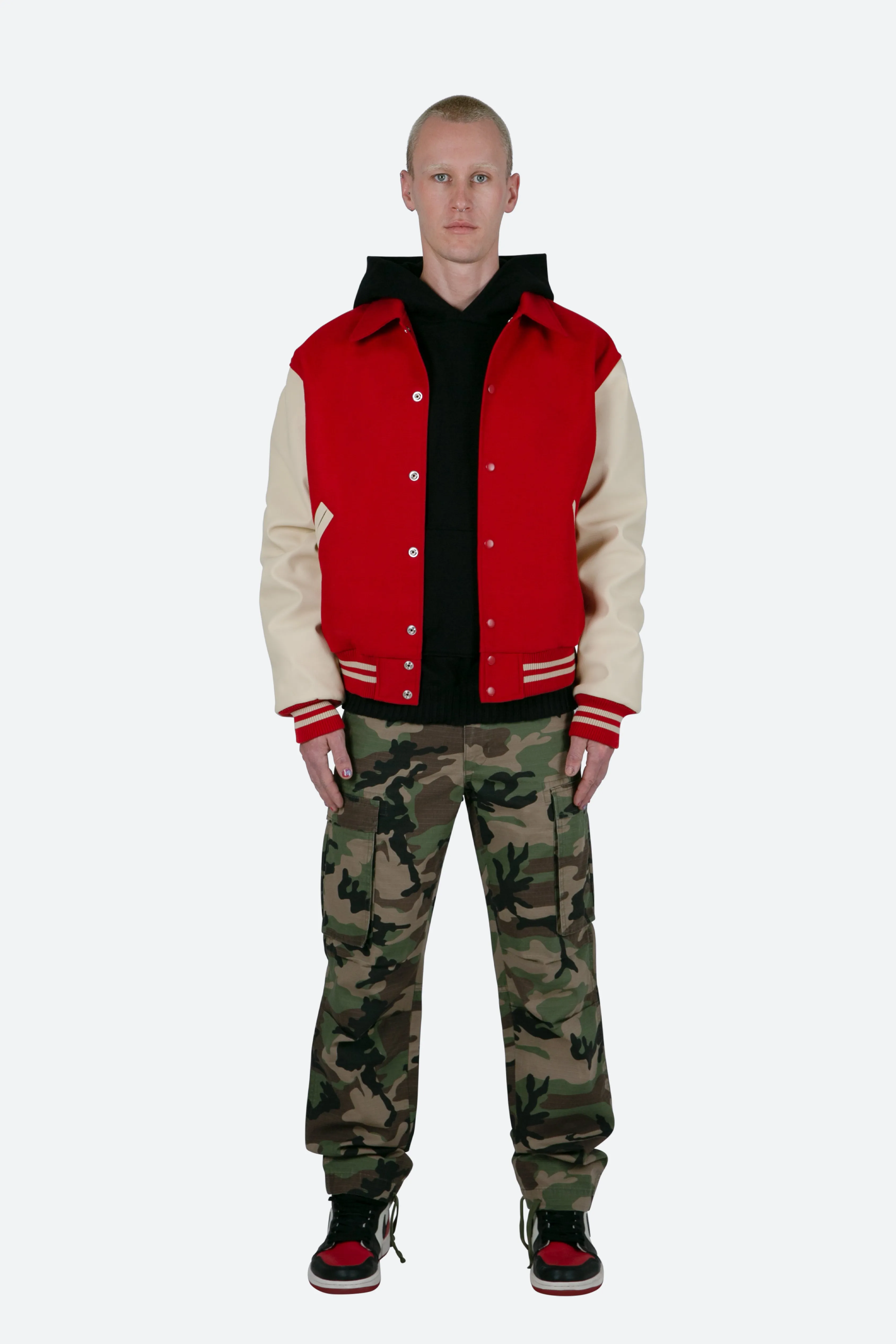 Collared Varsity Jacket - Red/White