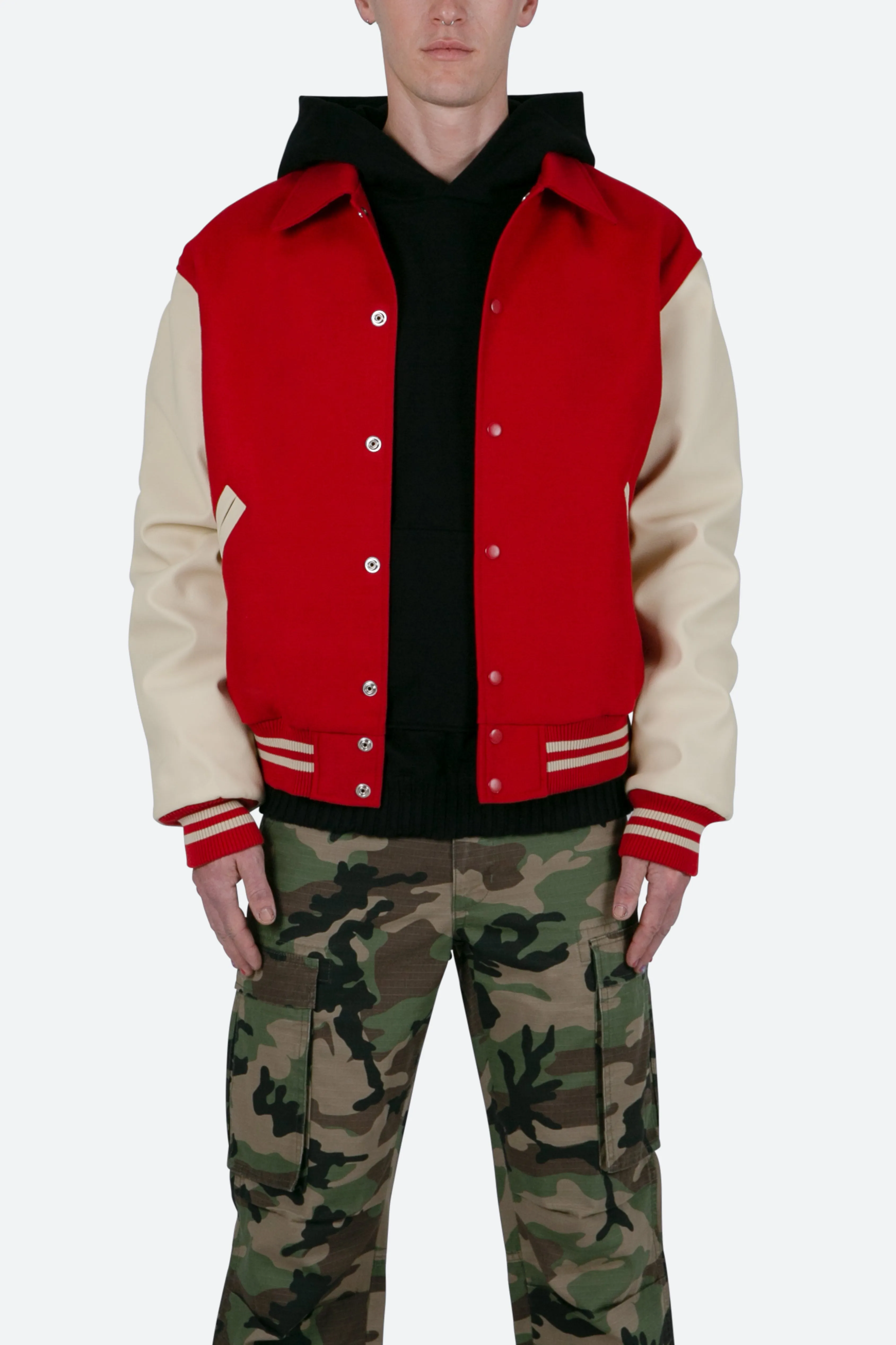 Collared Varsity Jacket - Red/White