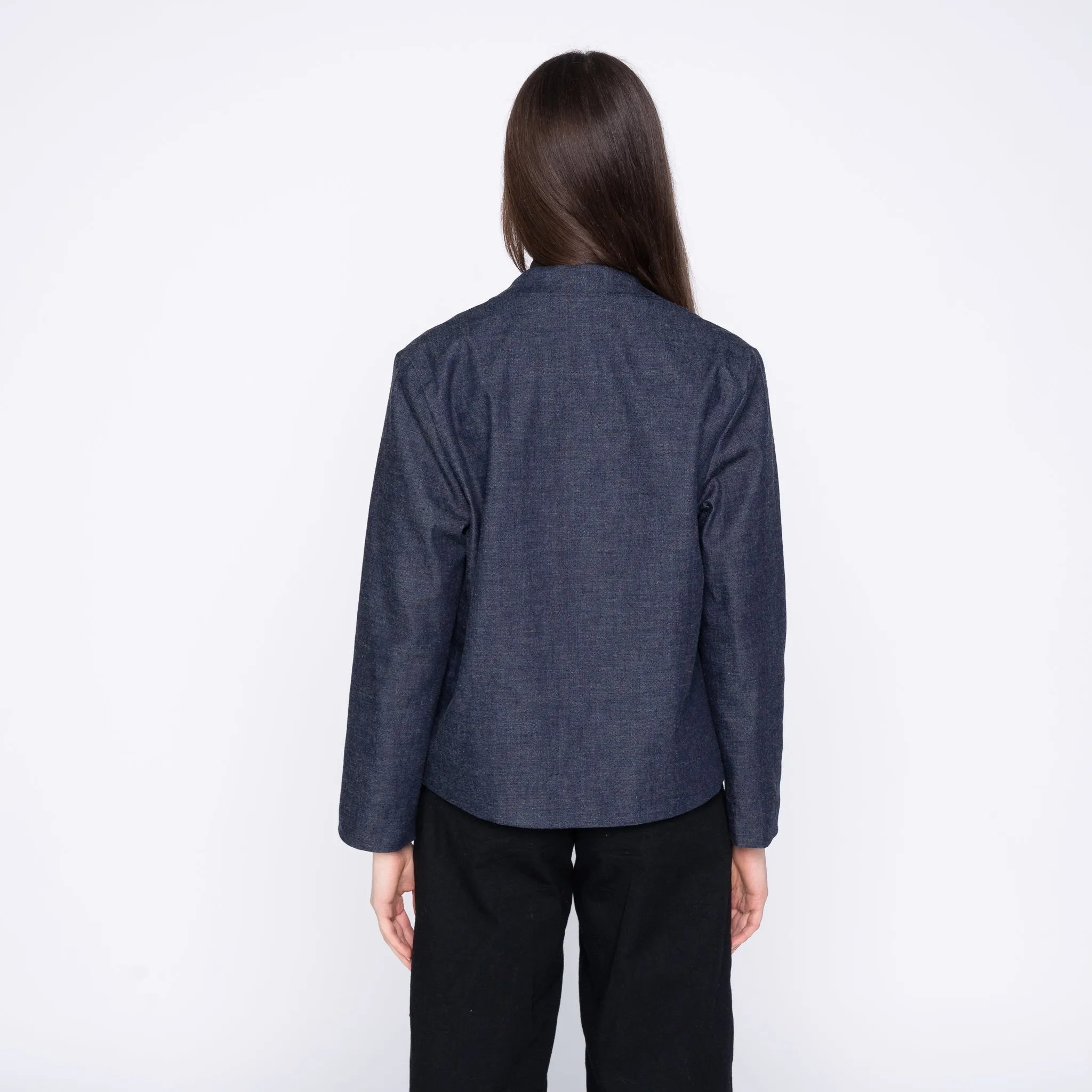 Collarless Jacket - Slub Nep Rinsed - Indigo