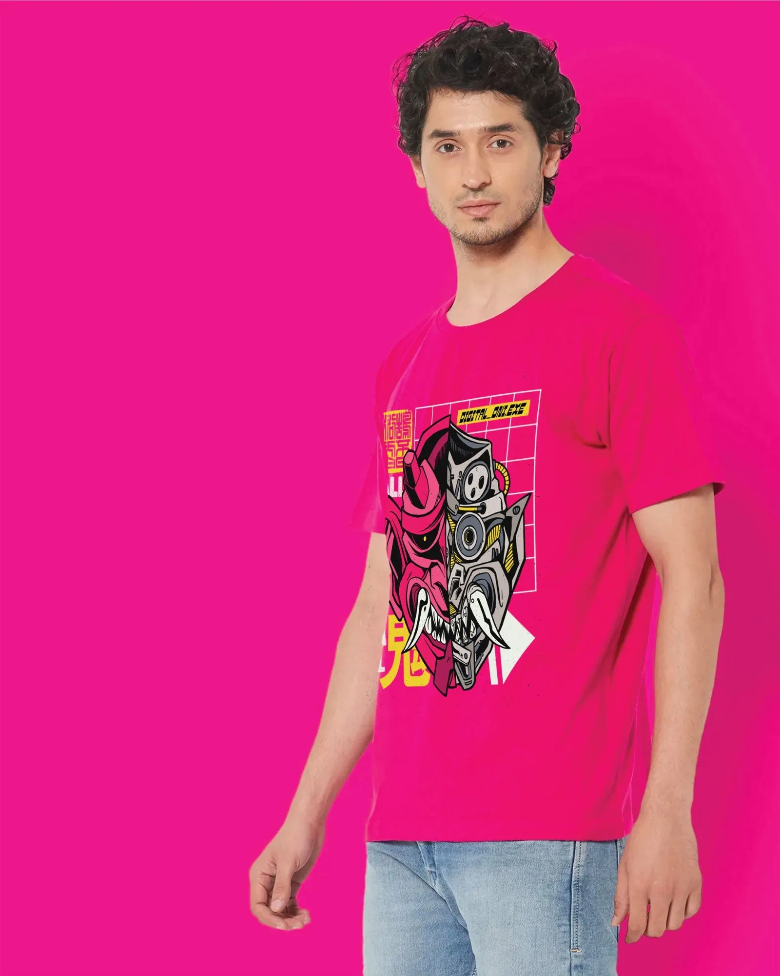 Cyber Monster Crew Neck: Fuchsia